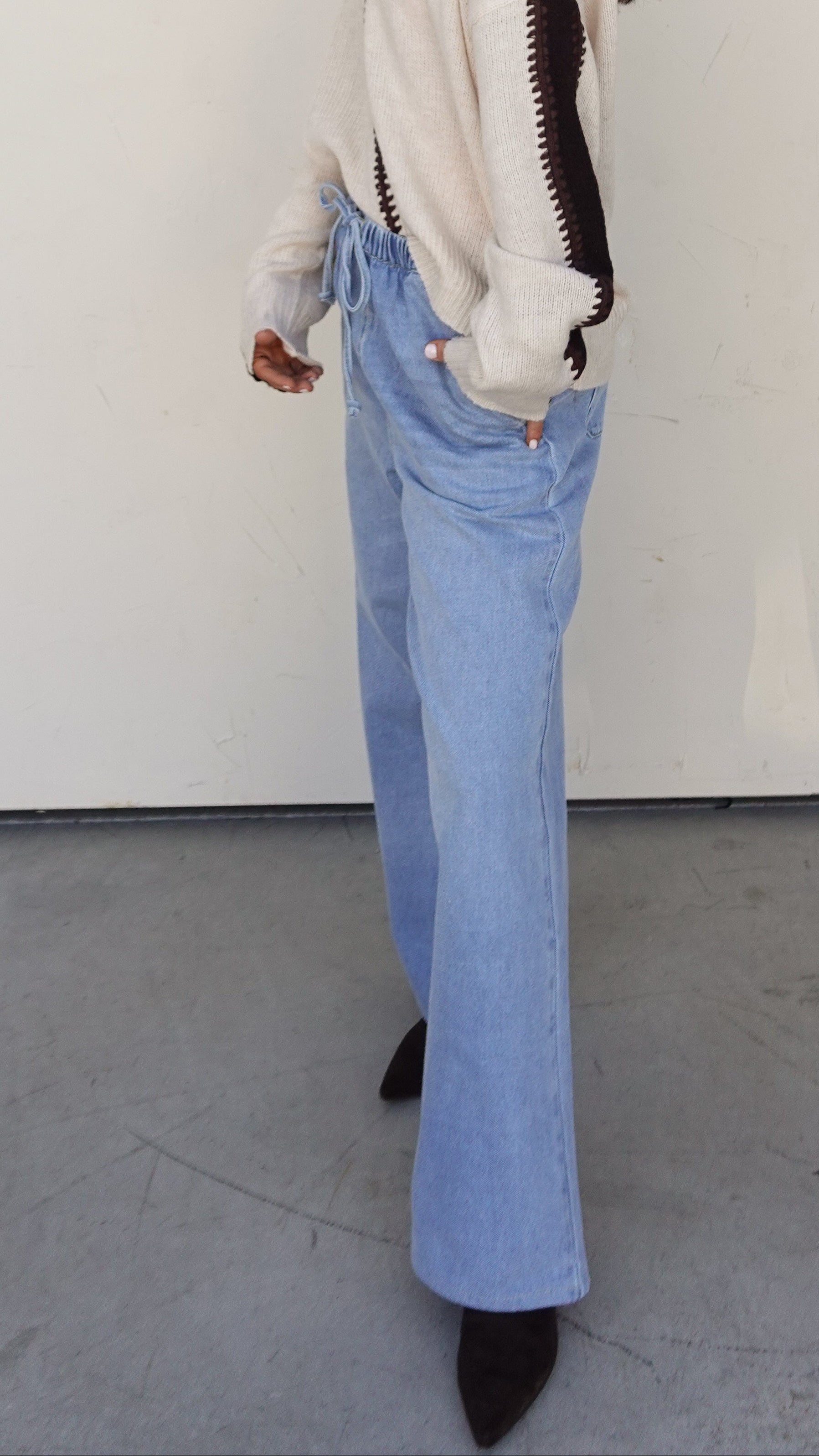 Drawstring Wide Leg Denim Pant | Elegant Women's Fashion by coolavocek