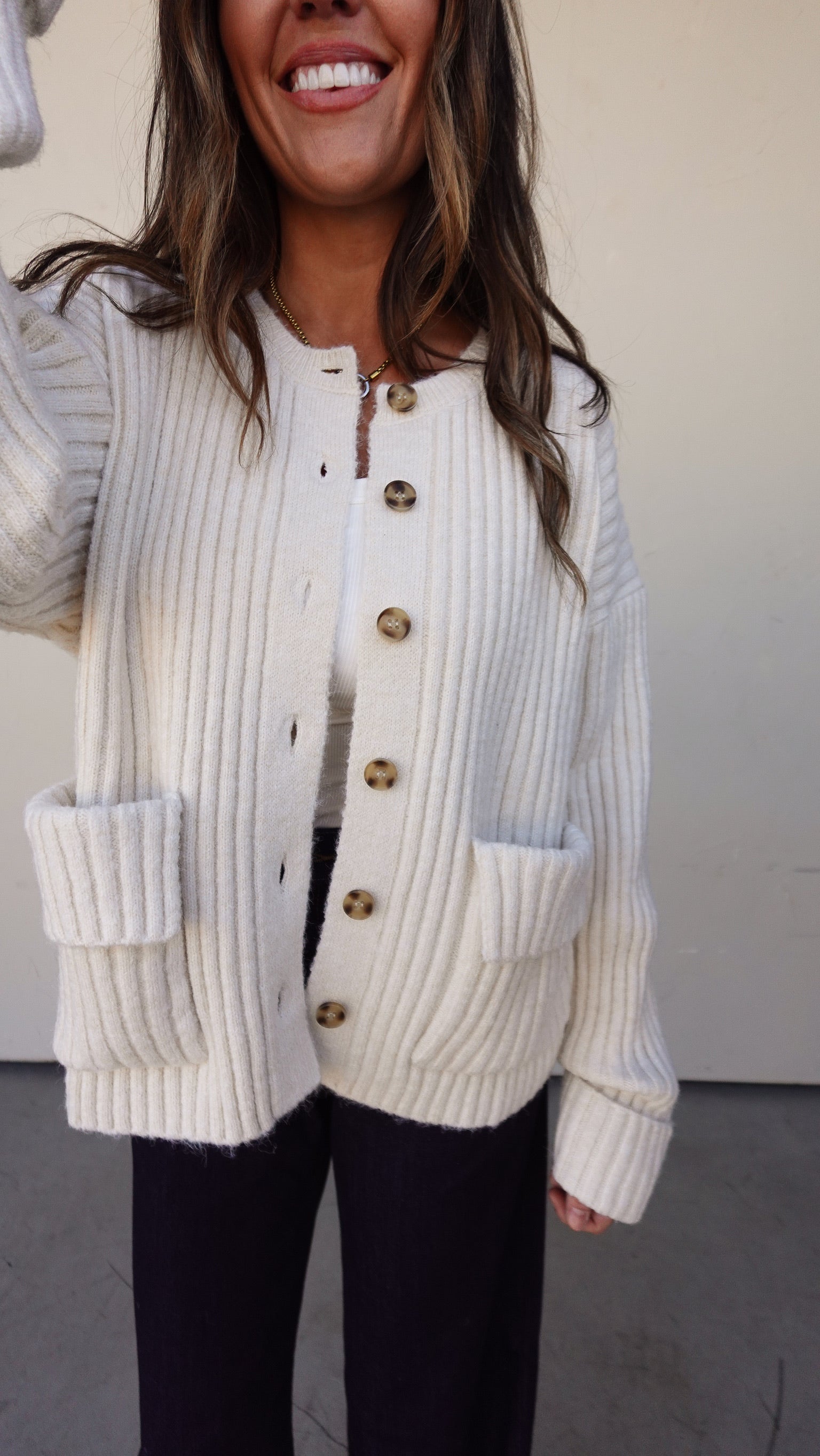 Cream Ribbed Knit Chunky Cardigan | Elegant Women's Fashion by coolavocek