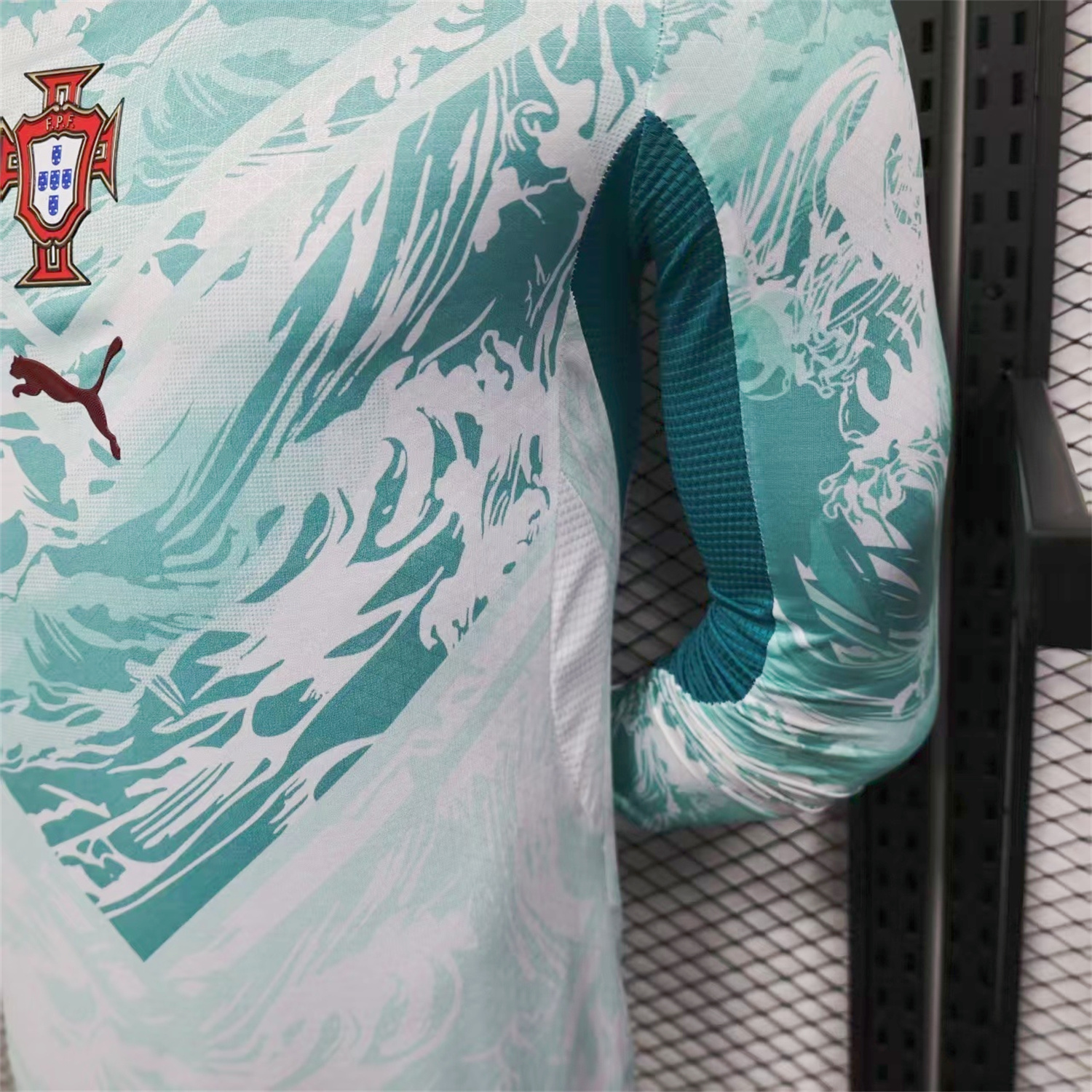 AlphaJersey-Portugal 2026 Away White And Cyan Long Sleeves Jersey - Player Version