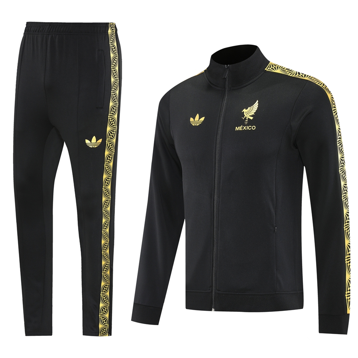 AlphaJersey-Mexico 2025 Gold Cup Jacket Training Tracksuit - Black Top & Pants