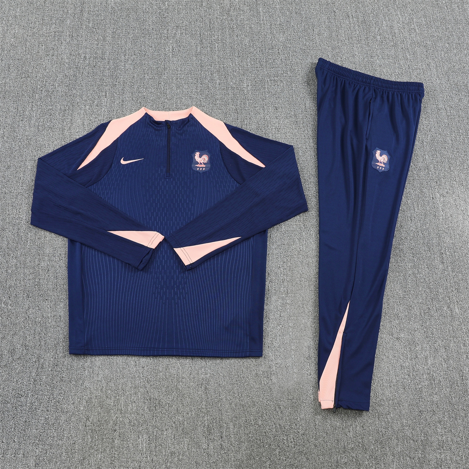 AlphaJersey-France 2026 Long Sleeve Training Set - Dark With Pink Top and Pants