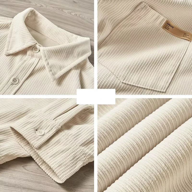 Autumn Long Sleeve Corduroy Shirts For Men Plain Y2K Vintage Cargo Shirt New Korean Fashion Loose Streetwear Blouses Clothes