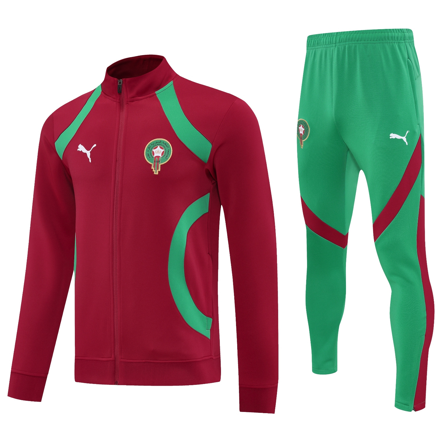 AlphaJersey-Morocco 25-26 Jacket Training Tracksuit - Red Jackets & Green Pants