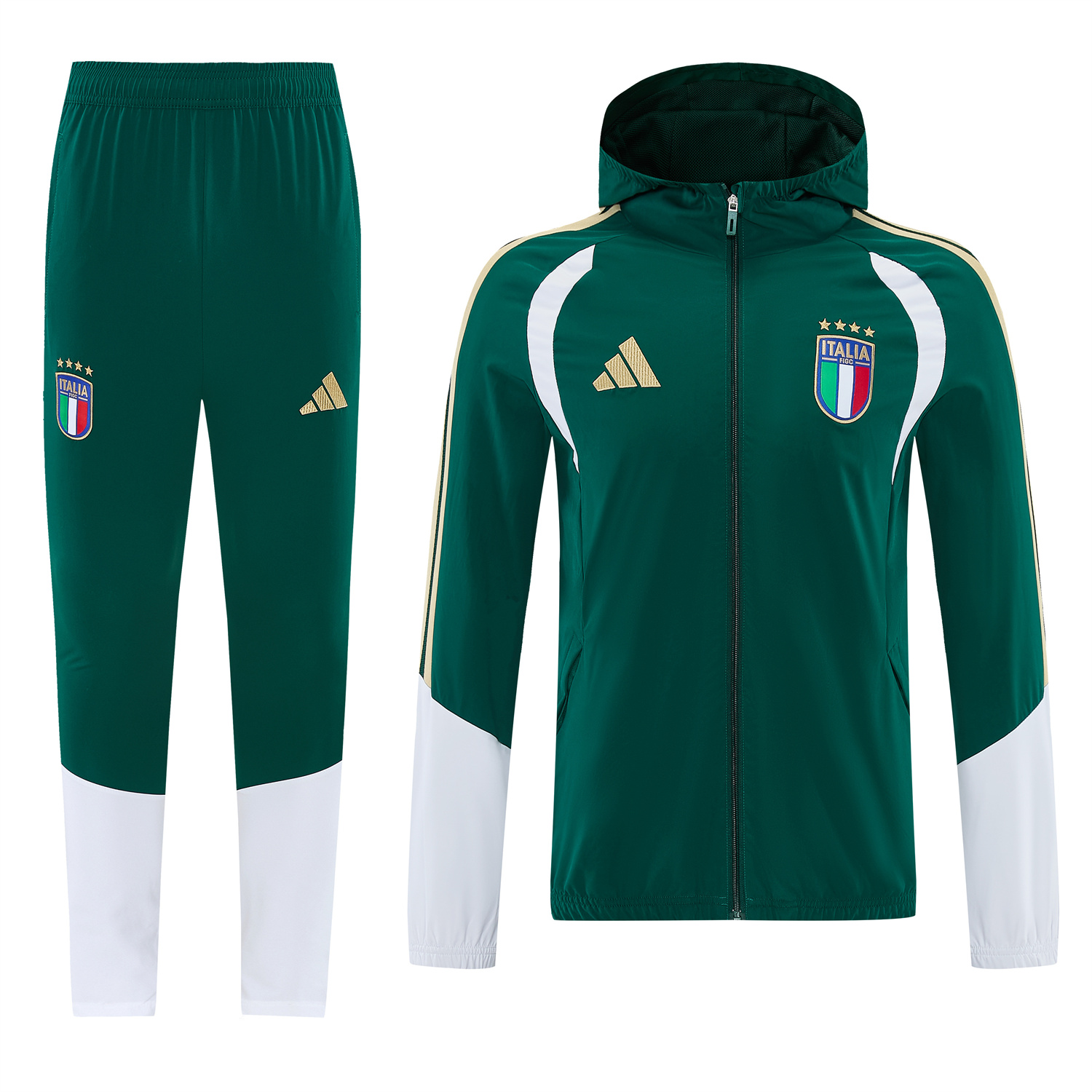AlphaJersey-Italy 2026 Hooded Windbreaker Training Set - Green Top & Pants