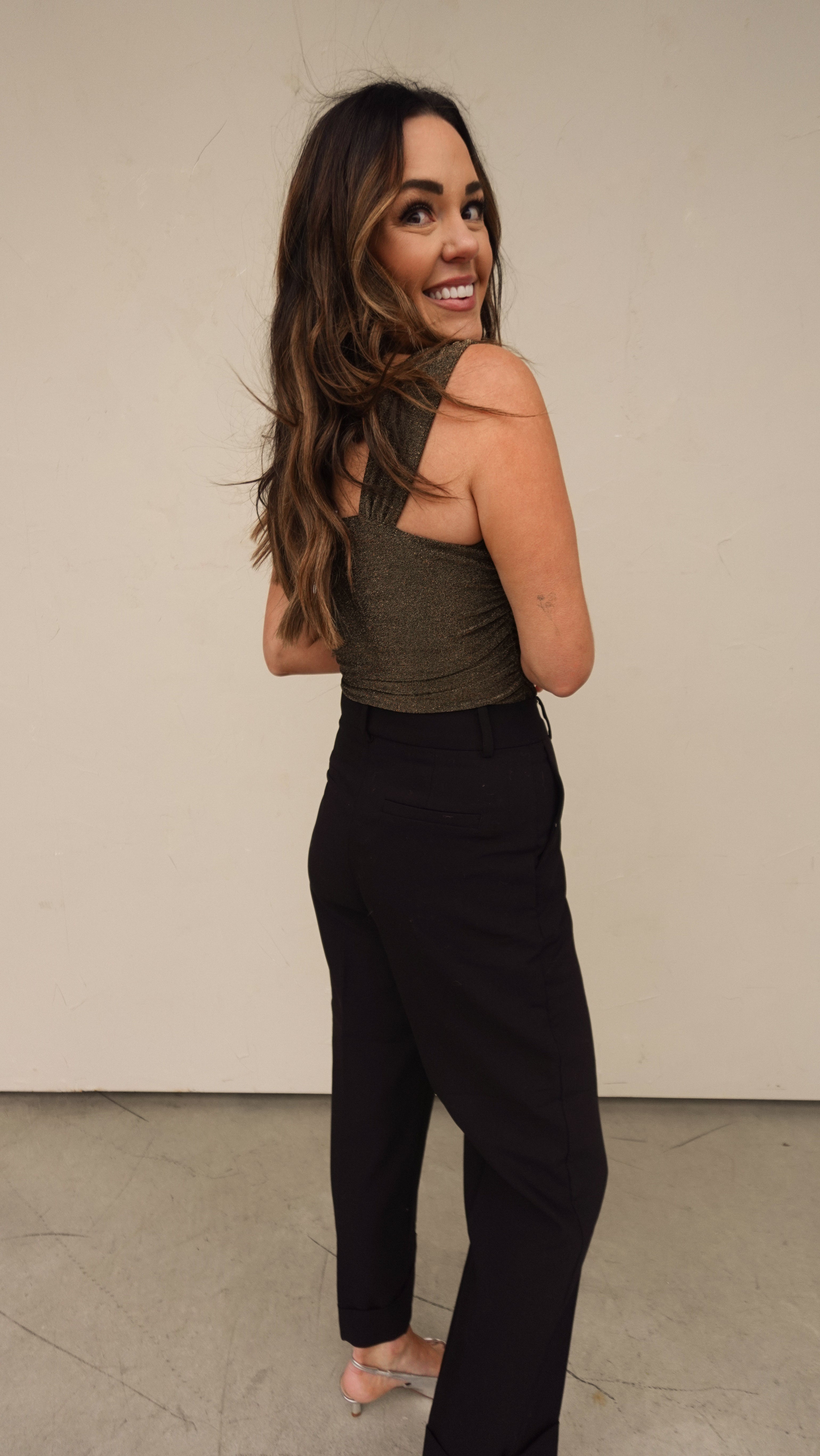 Gold Metallic Asymmetrical Bodysuit | Elegant Women's Fashion by coolavocek