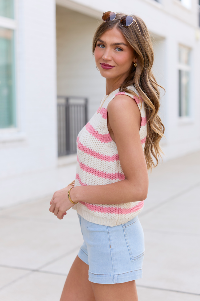 Brooklyn Pink Striped Sweater Tank | Elegant Women's Fashion by coolavocek