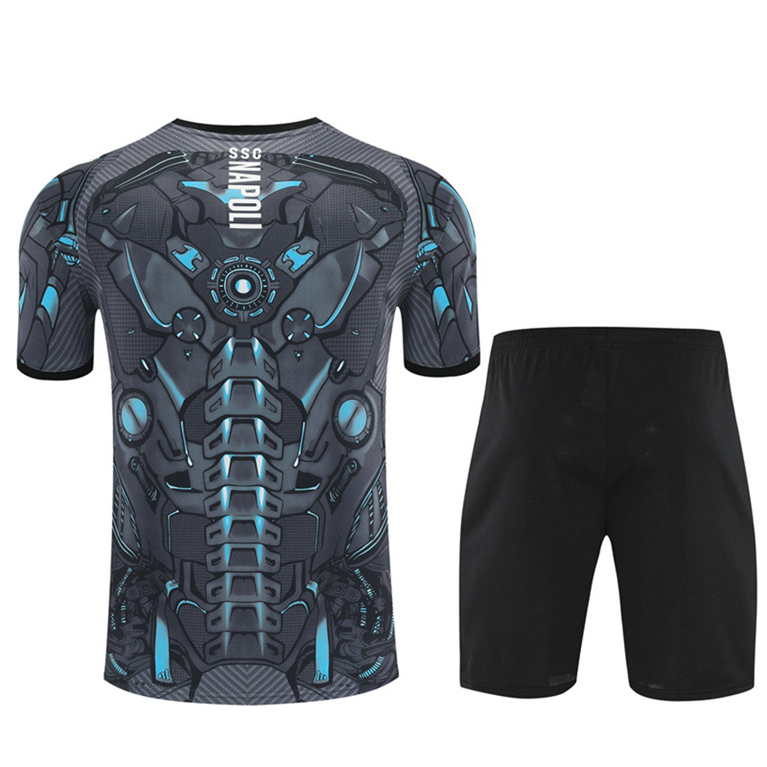 AlphaJersey-Napoli 25-26 Kids Short-Sleeve Training Set - Gray Mecha Top & Black Shorts