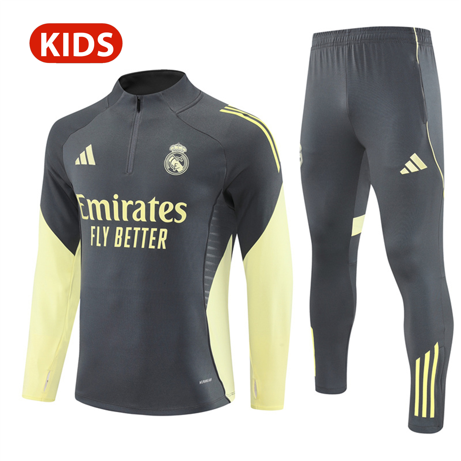 AlphaJersey-Real Madrid 25-26 Kid Long Sleeves Training Set - Gray Top & Gray Pants