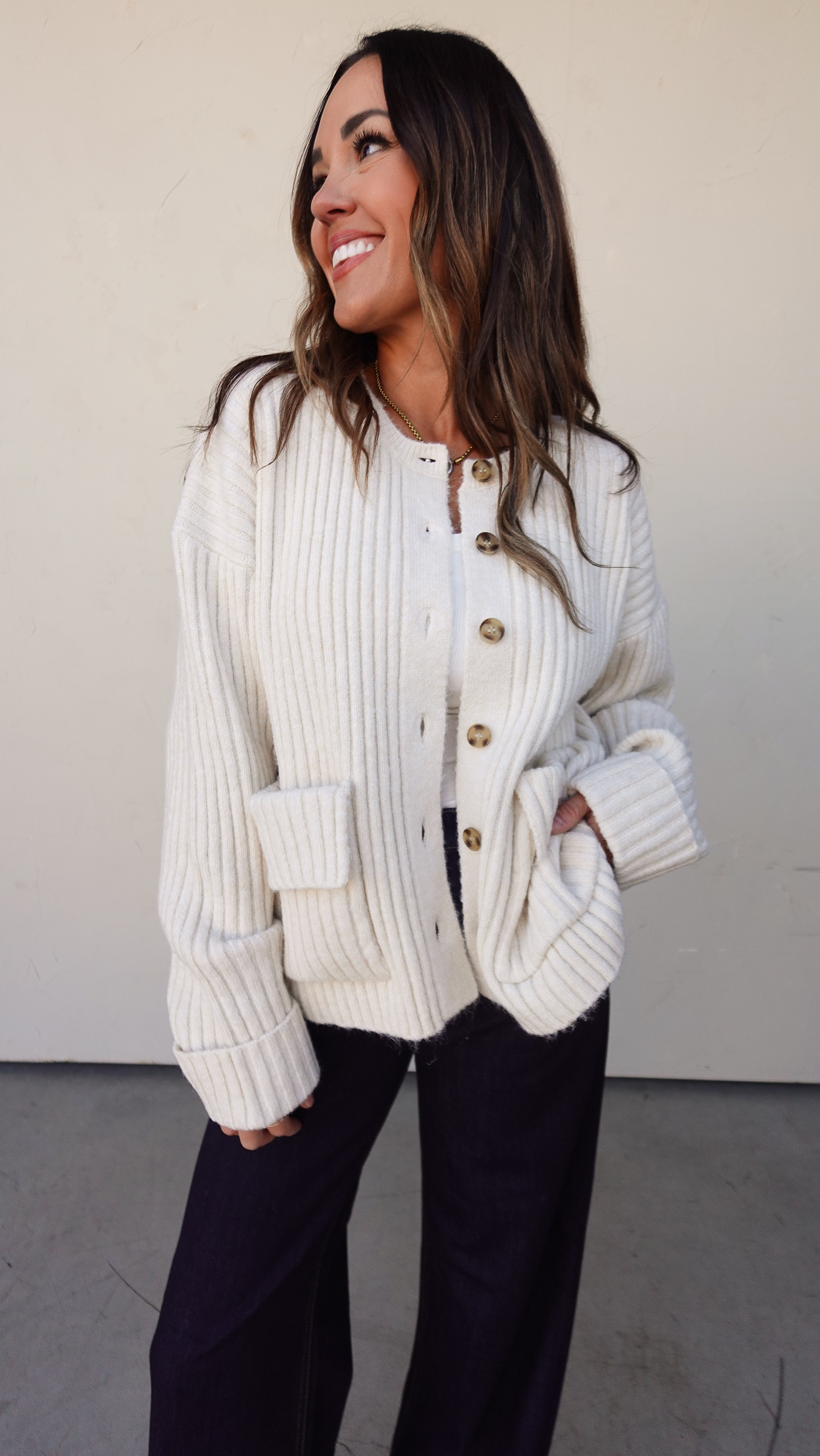 Cream Ribbed Knit Chunky Cardigan | Elegant Women's Fashion by coolavocek