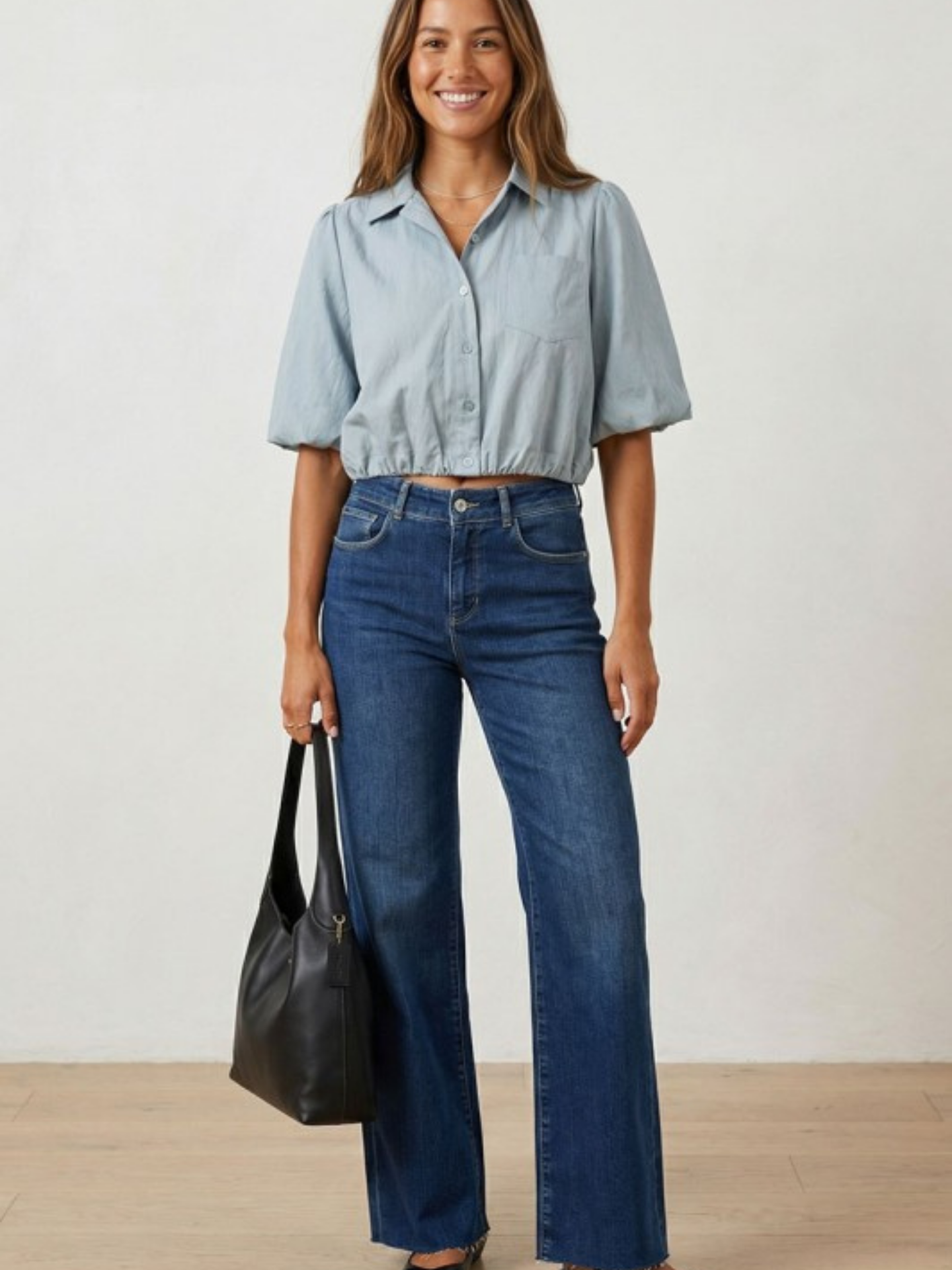 Bubble Cropped Button Down | Elegant Women's Fashion by coolavocek