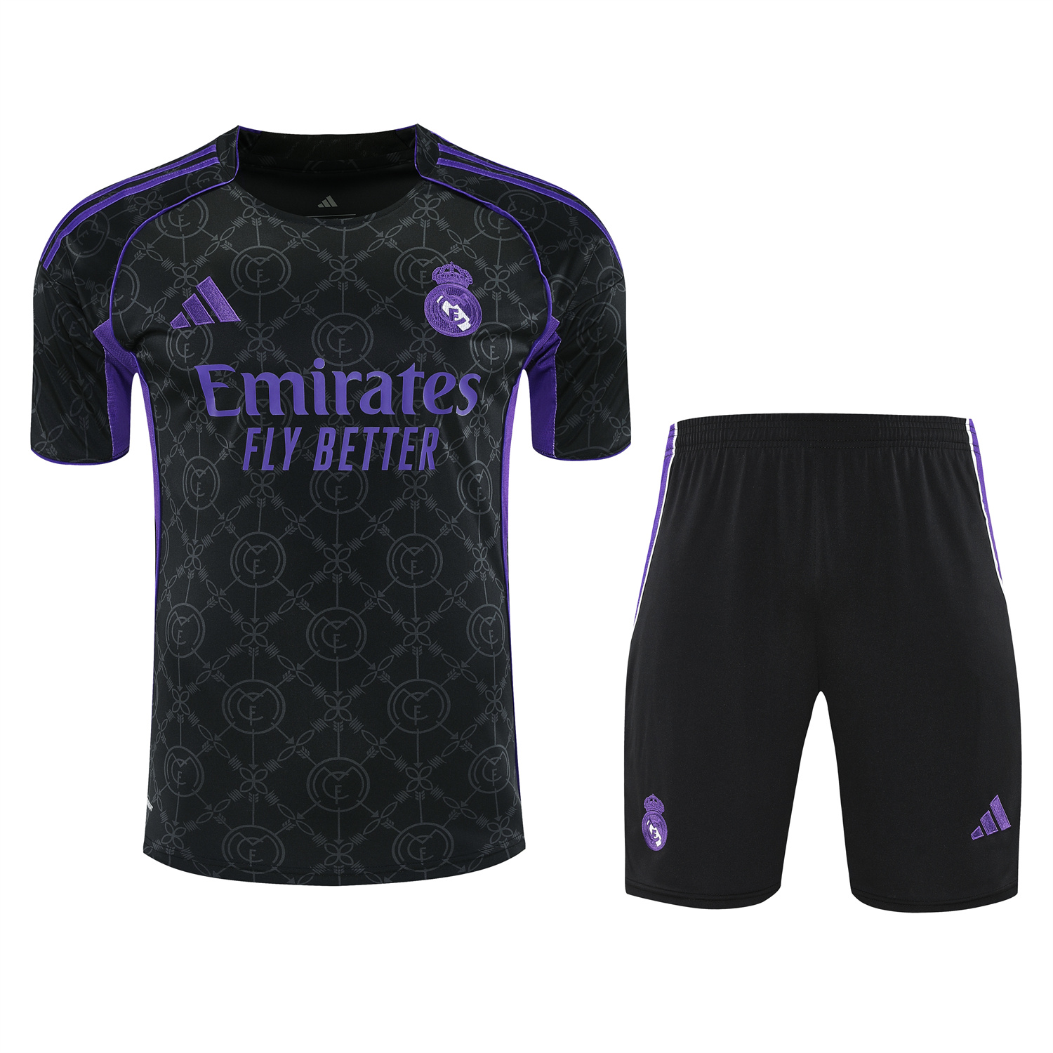 AlphaJersey-Real Madrid 25-26 Short-Sleeve Training Set - Blue Edge Black Top & Black Shorts