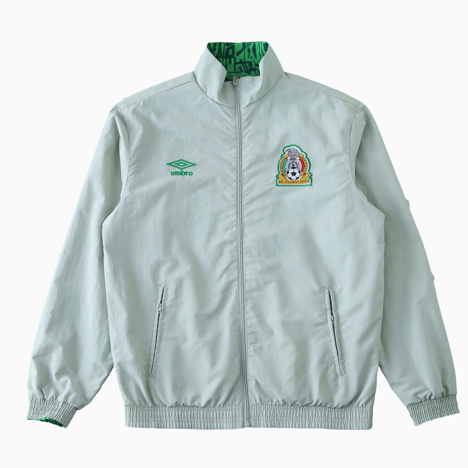 AlphaJersey-Retro Mexico 1994 Retro Style Double Sided Reversible Windbreaker - Green & Grey