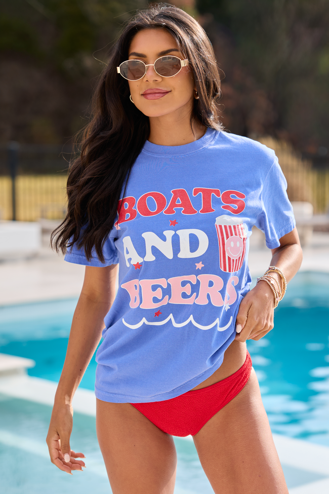 Boats And Beers Blue Graphic Tee DOORBUSTER | Elegant Women's Fashion by coolavocek