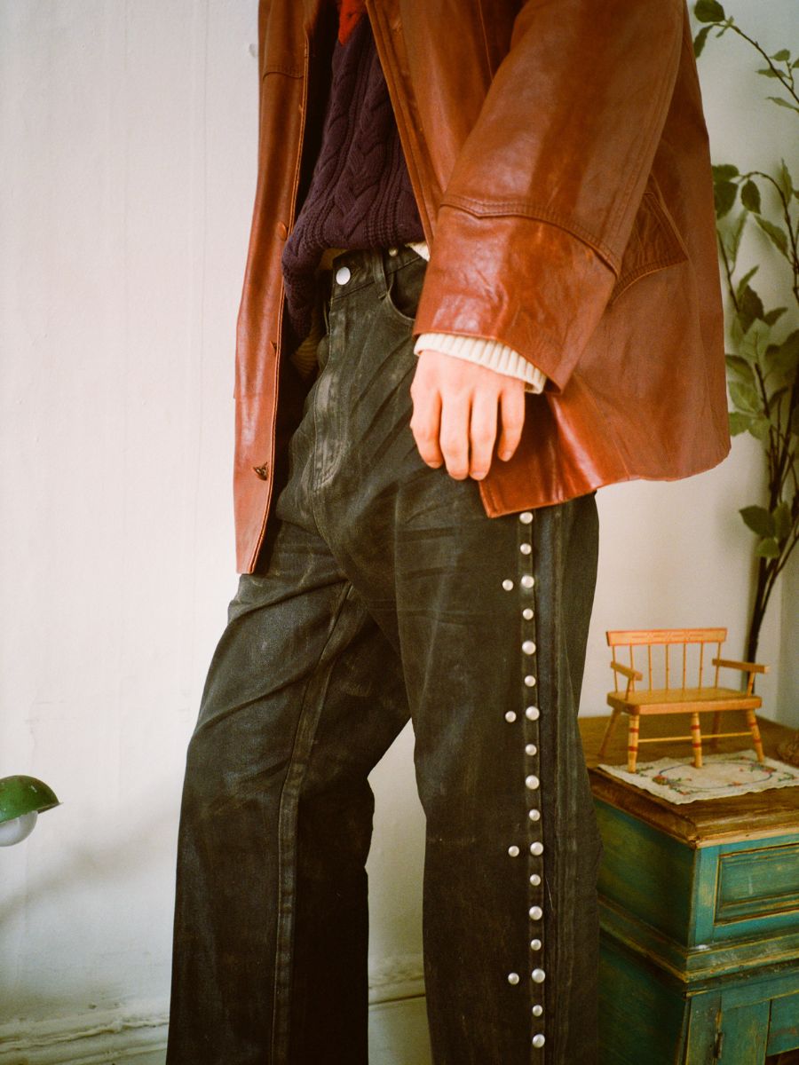 Waxed Studded Jeans | Modern Menswear by yycbvcnbmmnbm