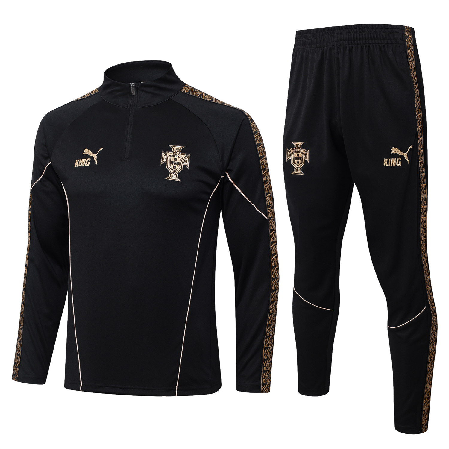 AlphaJersey-Portugal 2026 Long Sleeve Training Set - Gold Lines Black Top & Pants