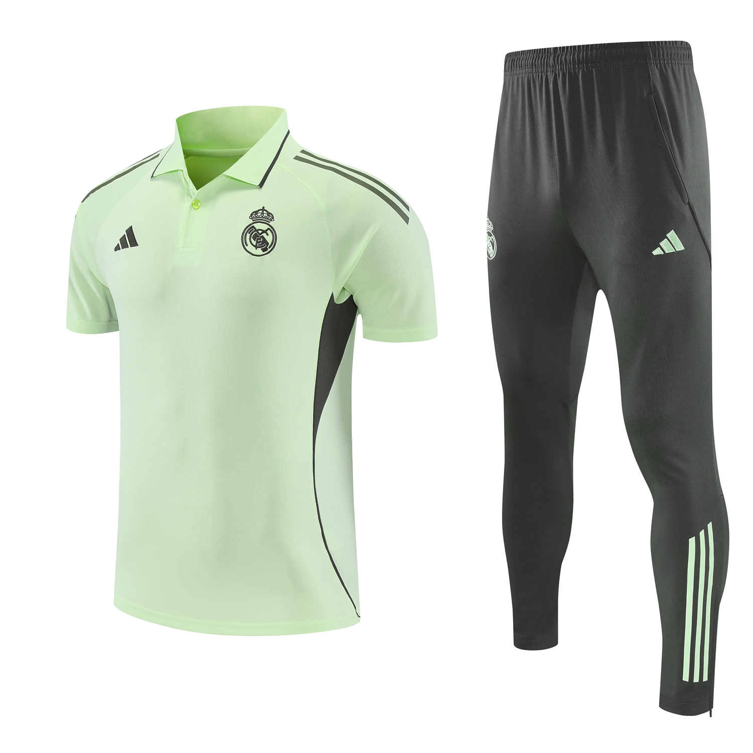 AlphaJersey-Real Madrid 25-26 POLO Short-Sleeve Training Set - Light Green Top and Dark Grey Pants