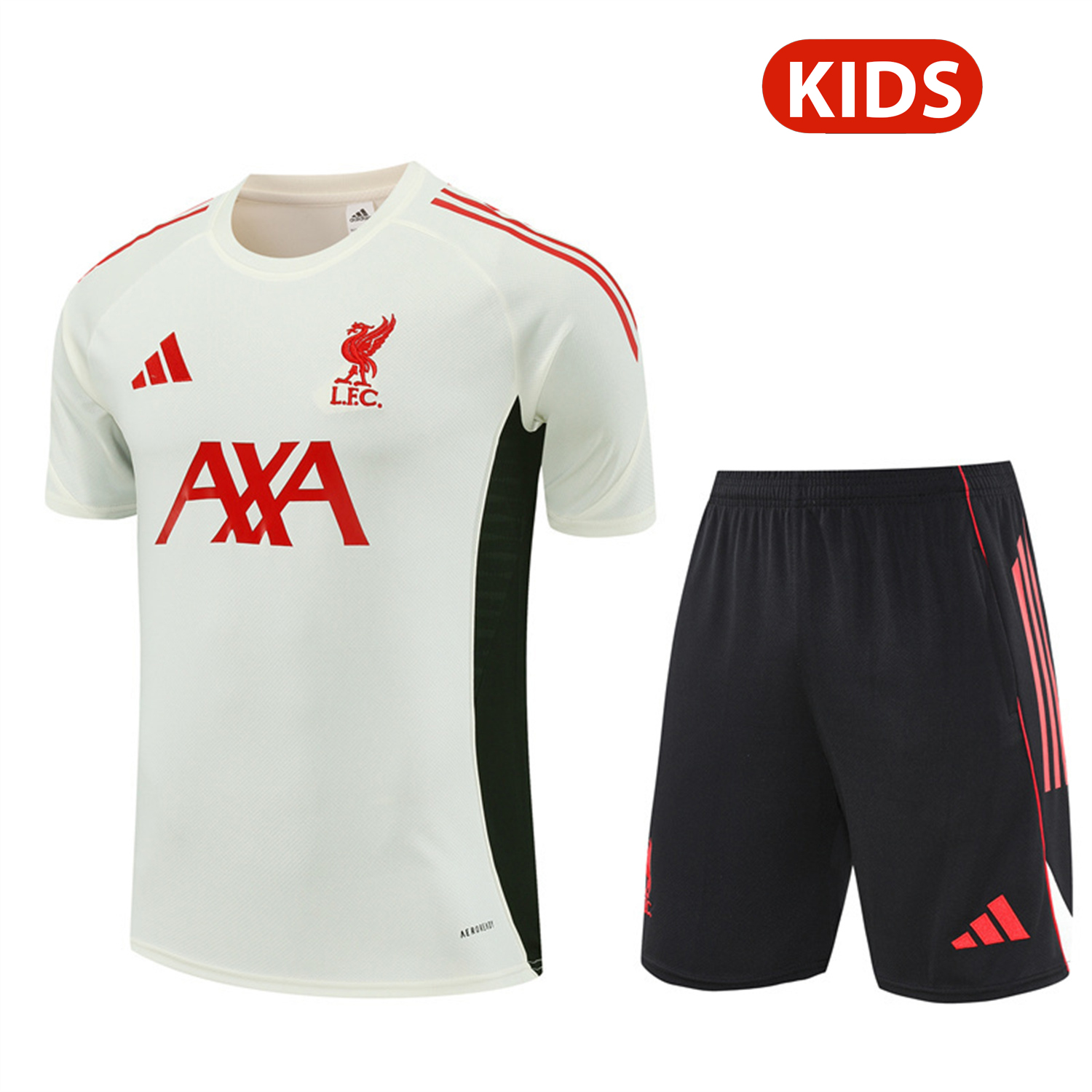 AlphaJersey-Liver.pool 25-26 Kids Short-Sleeve Training Set Off White Top & Black Shorts