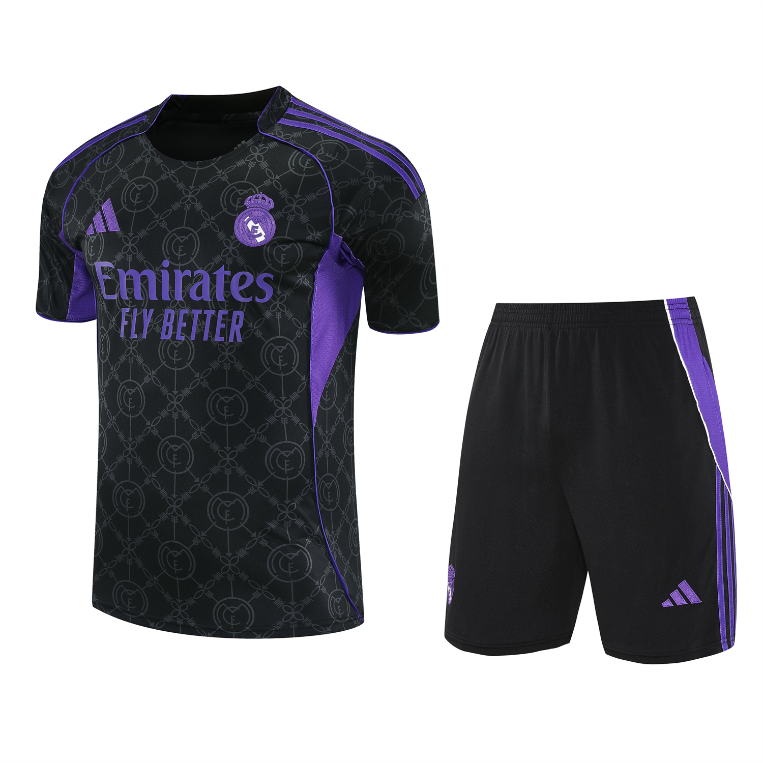 AlphaJersey-Real Madrid 25-26 Short-Sleeve Training Set - Blue Edge Black Top & Black Shorts