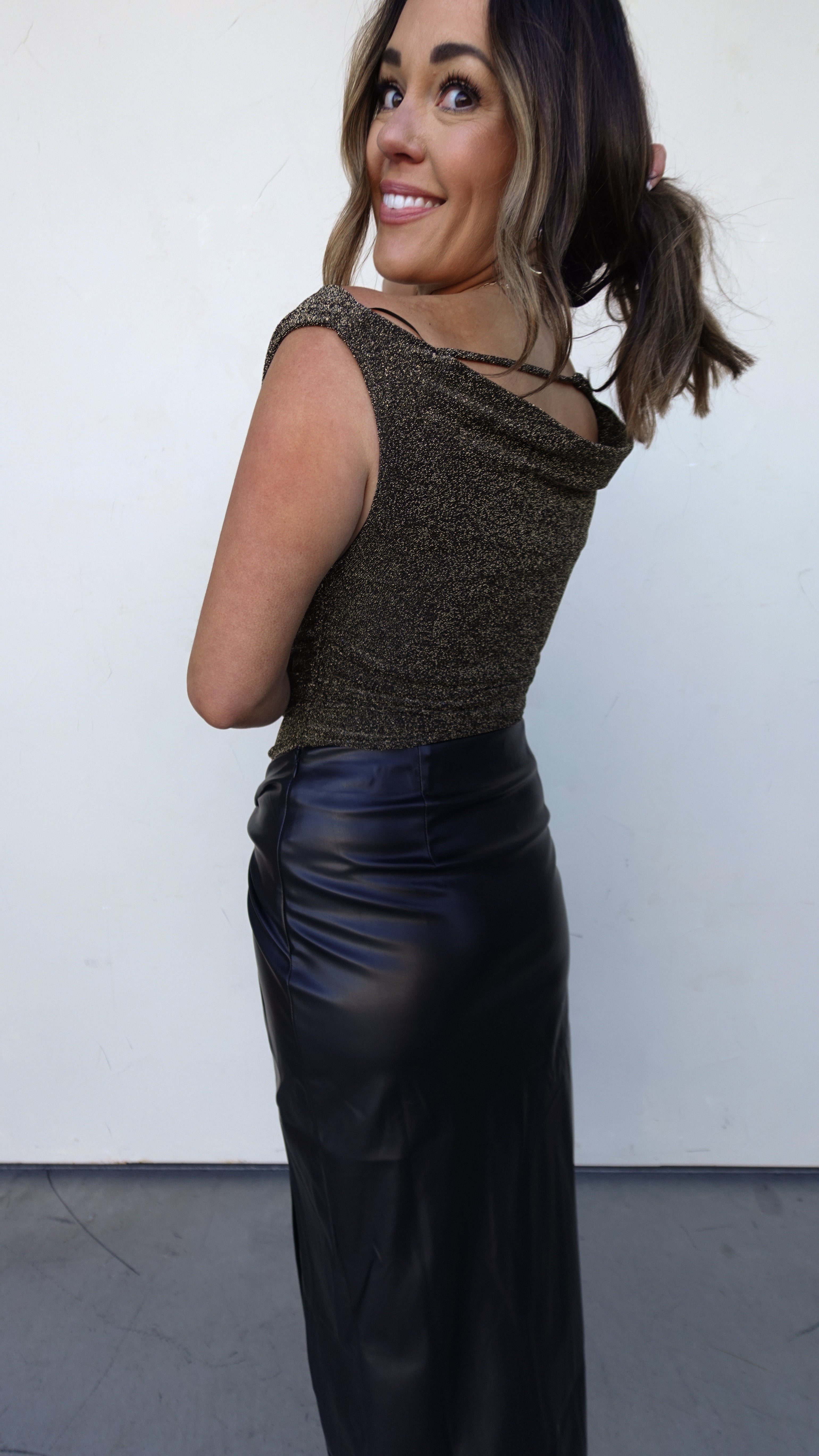 Metallic Drapey Cowl Neck Top | Elegant Women's Fashion by coolavocek