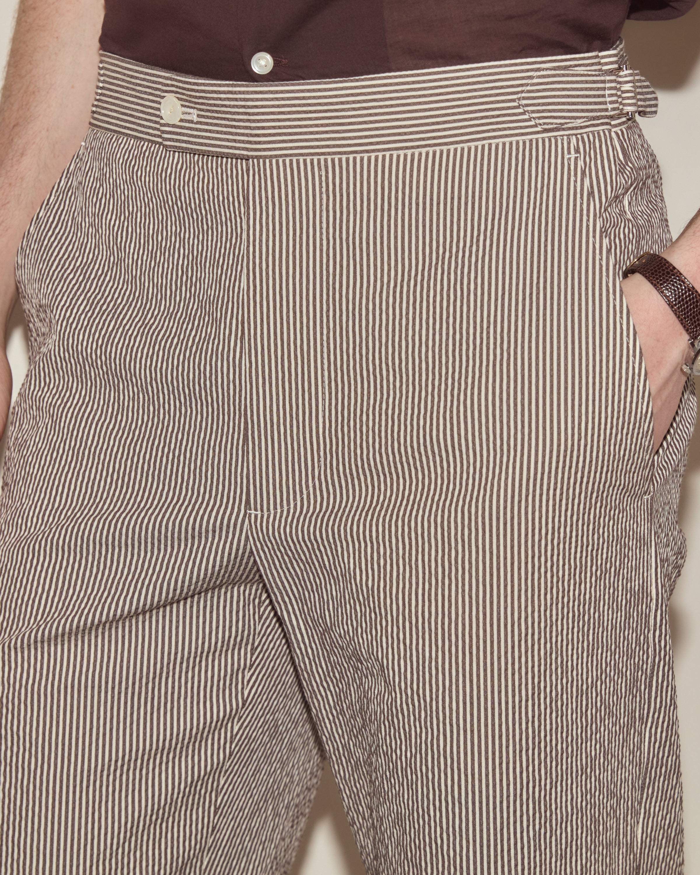 Seersucker Cafe Stripe Trousers | Modern Menswear by yycbvcnbmmnbm
