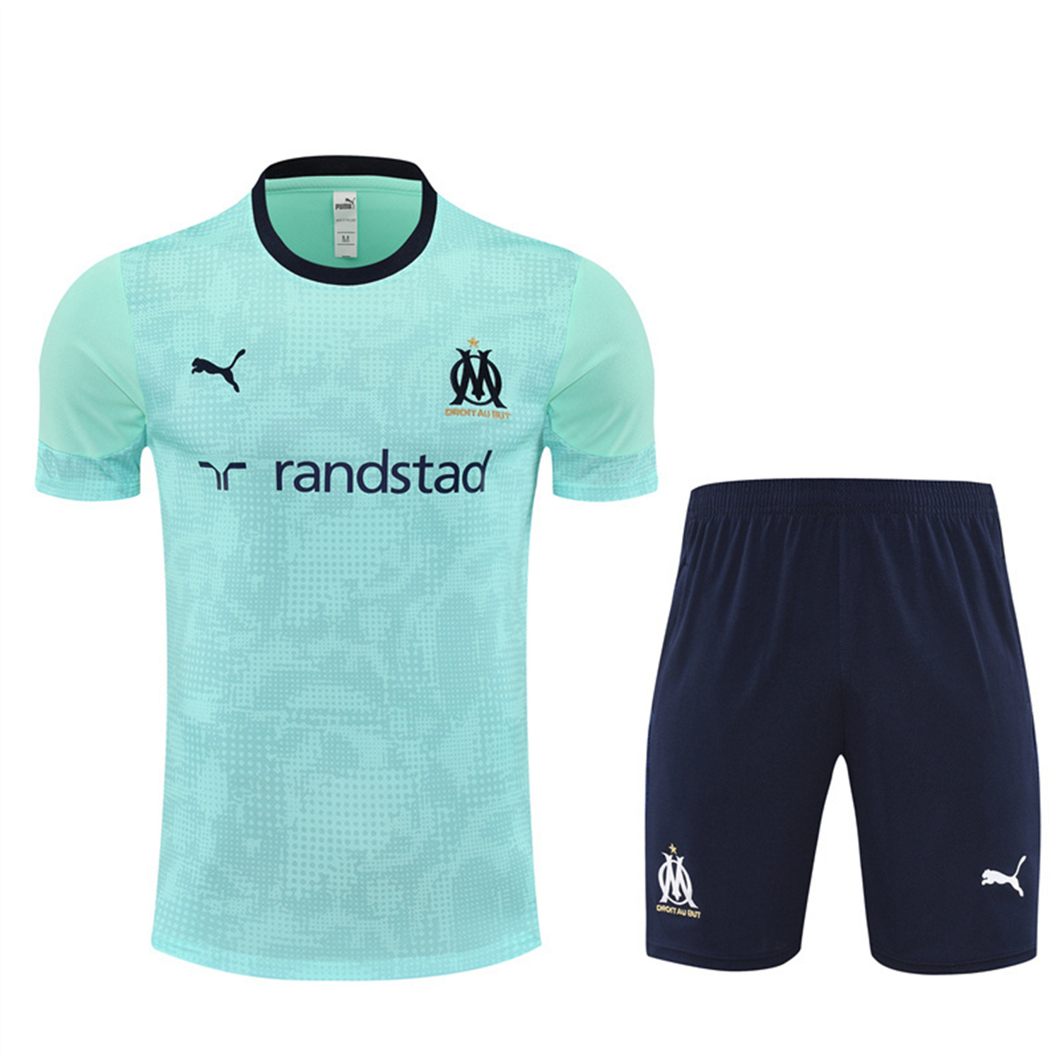 AlphaJersey-Marseille 25-26 Kids Short-Sleeve Training Set - Nattierblue Top & Deep Blue Pants