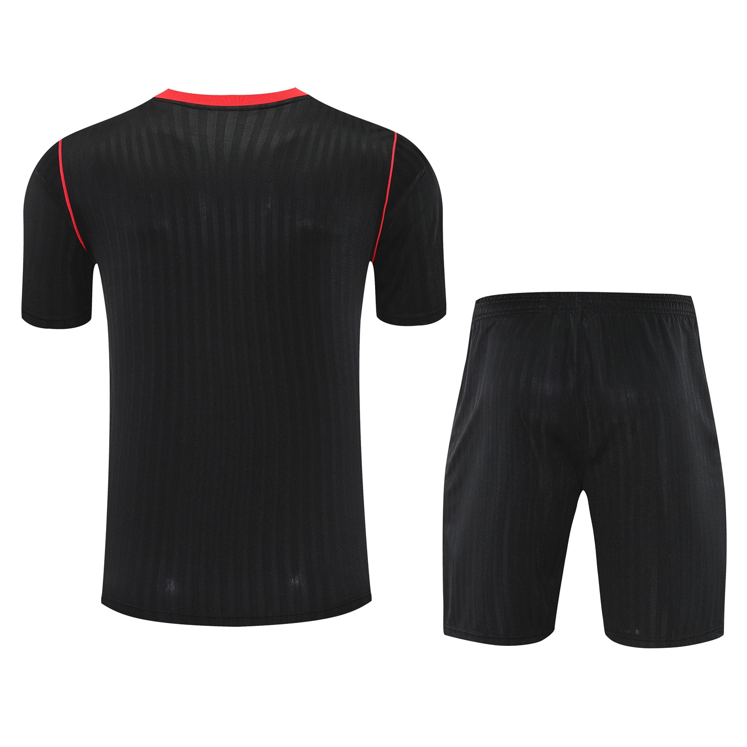 AlphaJersey-Manchester United 25-26 Short-Sleeve Training Set - Red Lines Black Top & Black Shorts