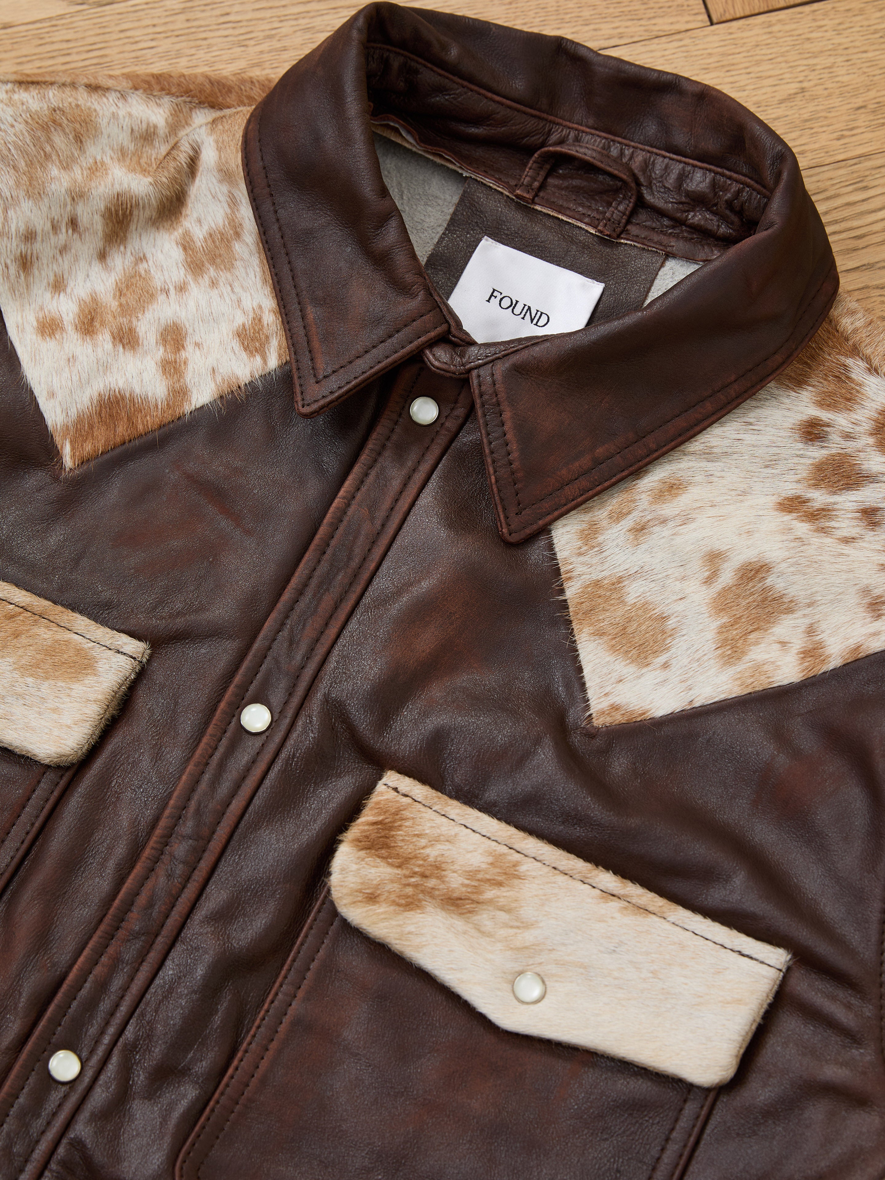 Distressed Leather Cowhide Contrast Western Shirt | Modern Menswear by yycbvcnbmmnbm