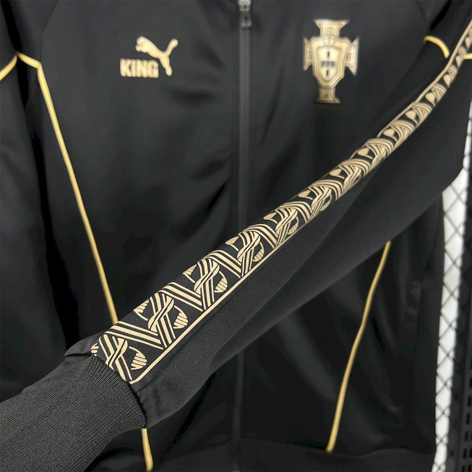 AlphaJersey-Portugal 25-26 Eusebio Special Windbreaker Training Set - Black White Top and Pants