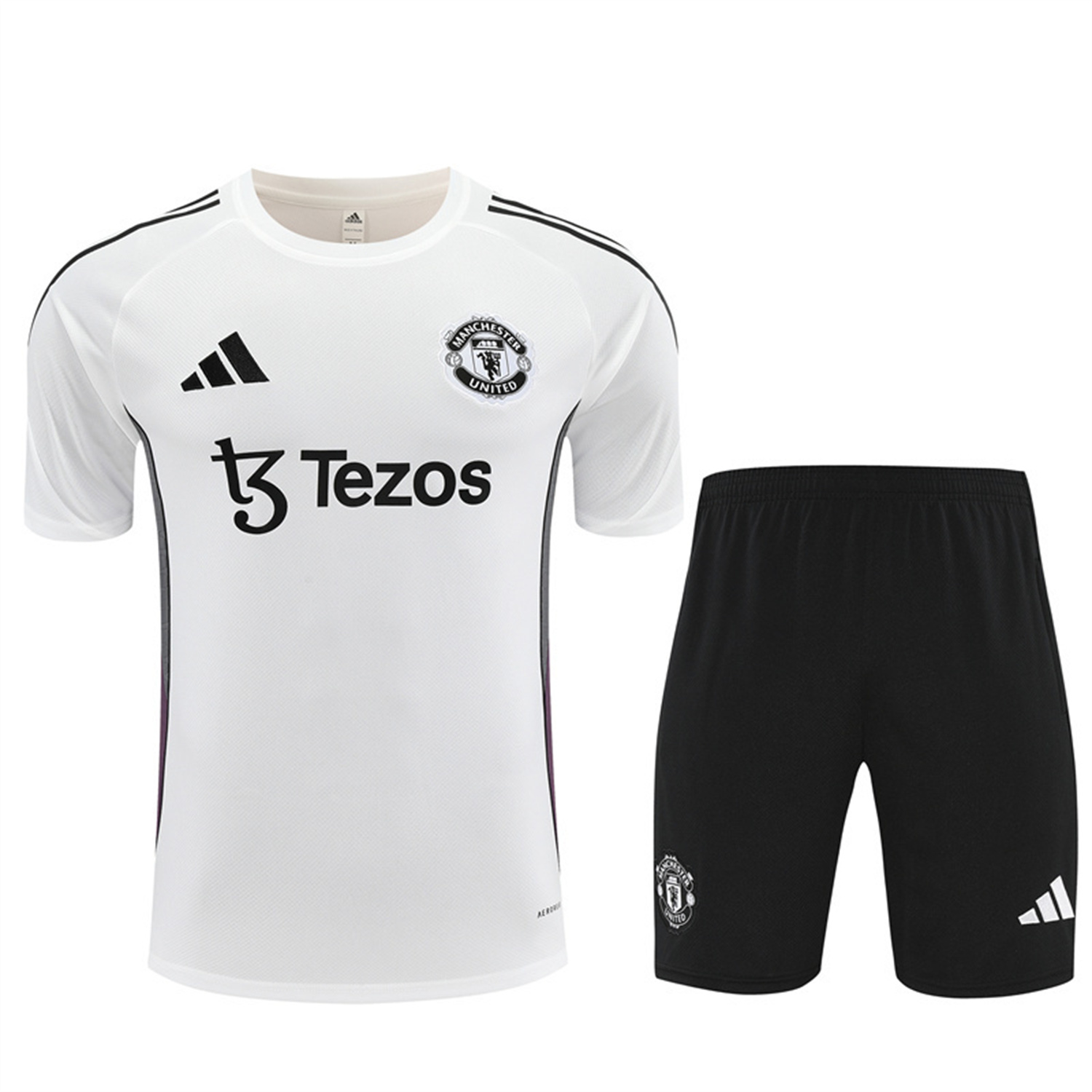 AlphaJersey-Manchester United 25-26 Kids Short-Sleeve Training Set - White Purple Top & Black Shorts