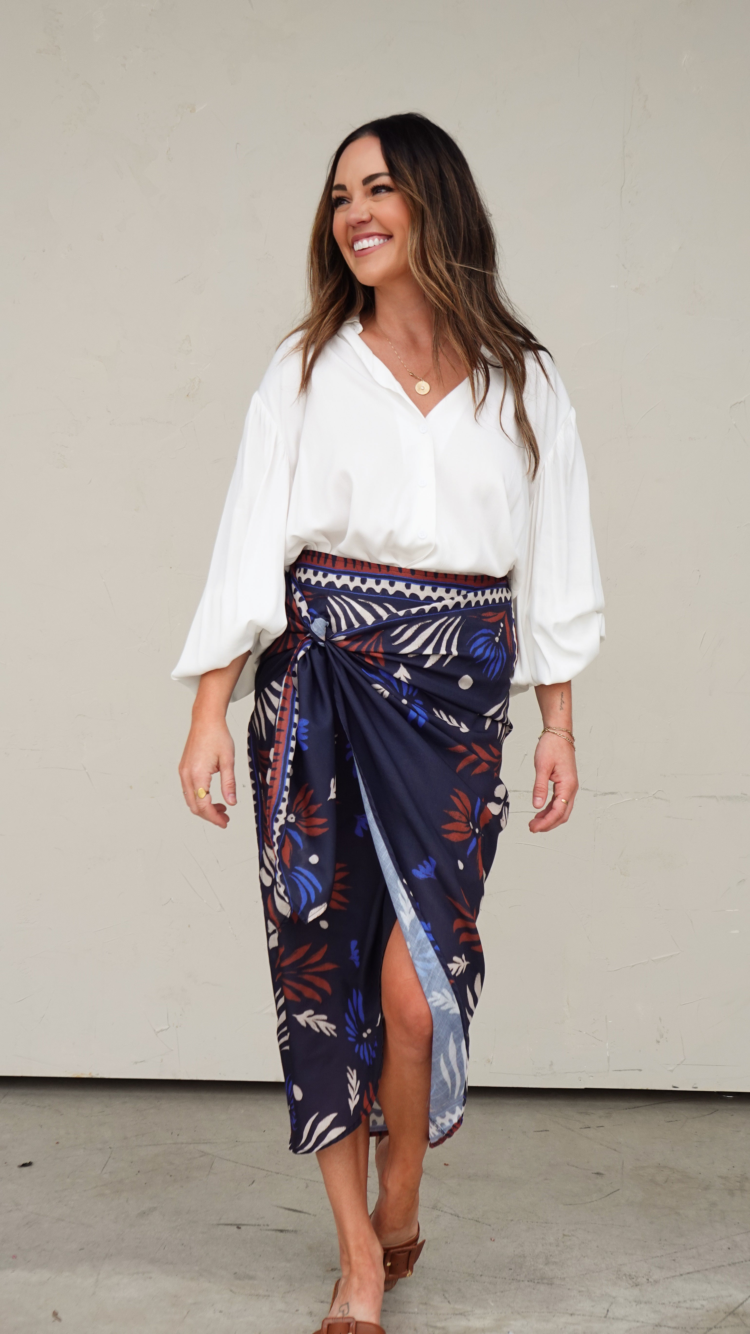 Navy Printed Wrap Skirt | Elegant Women's Fashion by coolavocek