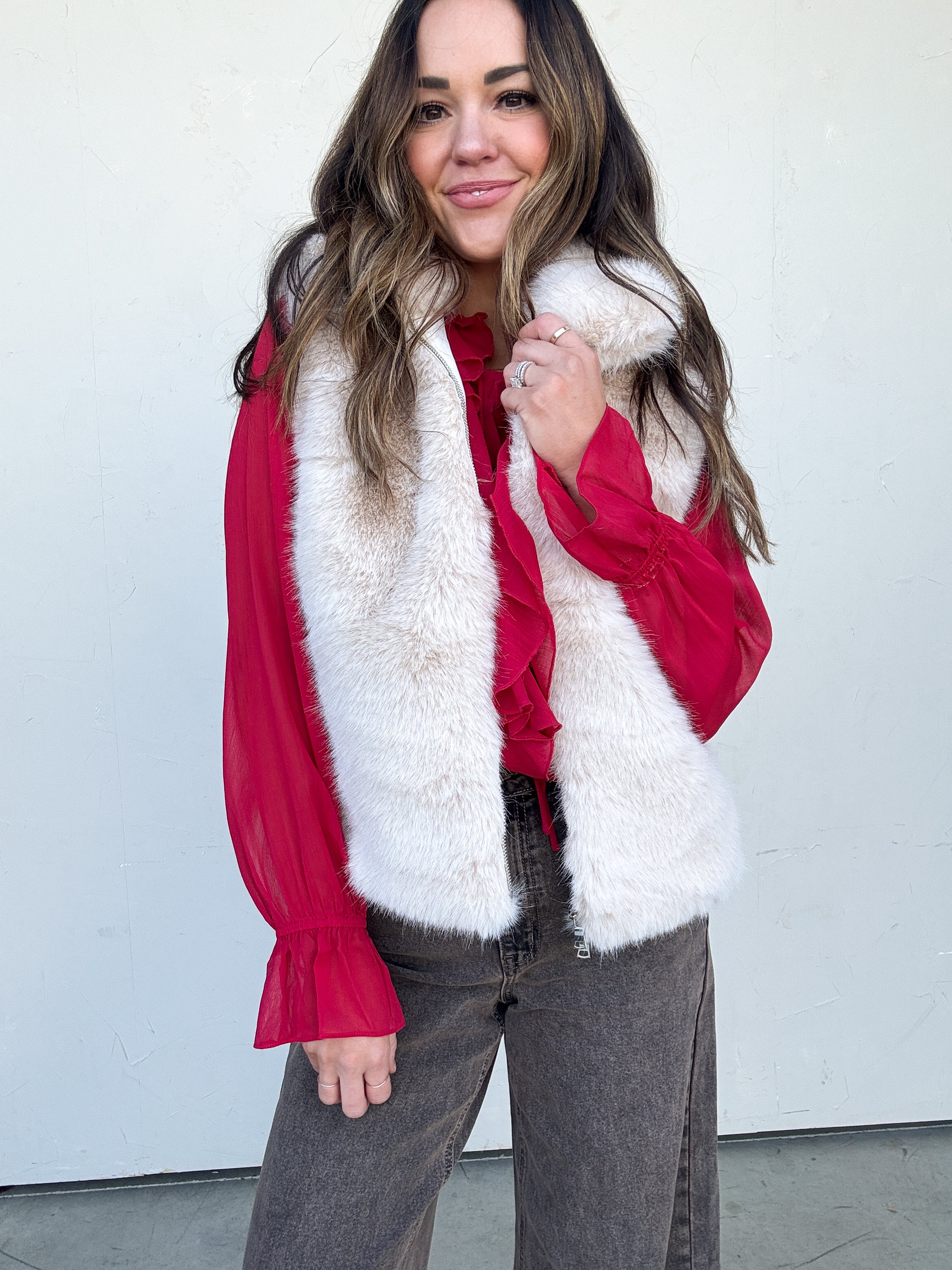 Ivory Faux Fur Vest | Elegant Women's Fashion by coolavocek