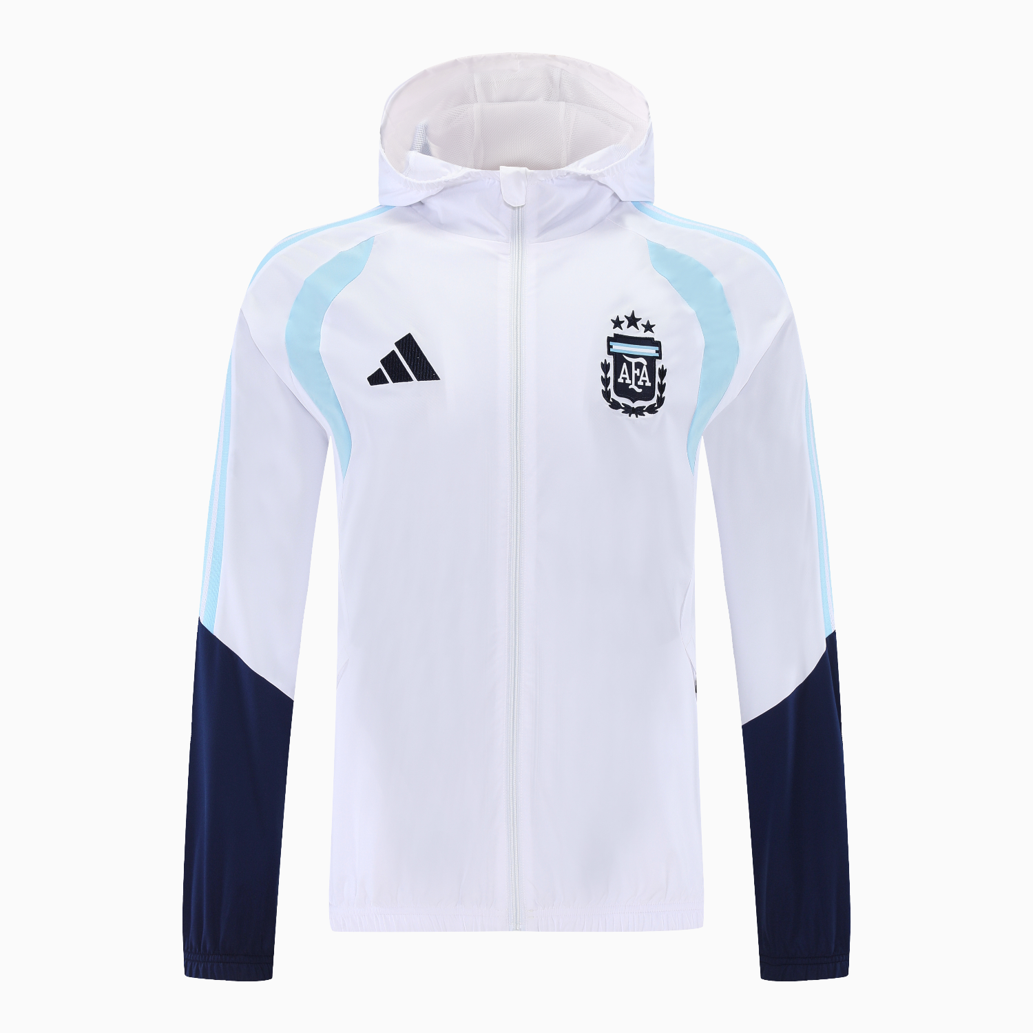 AlphaJersey-Argentina 2026 Hooded Windbreaker Training Set - White Top & Dark Blue Pants