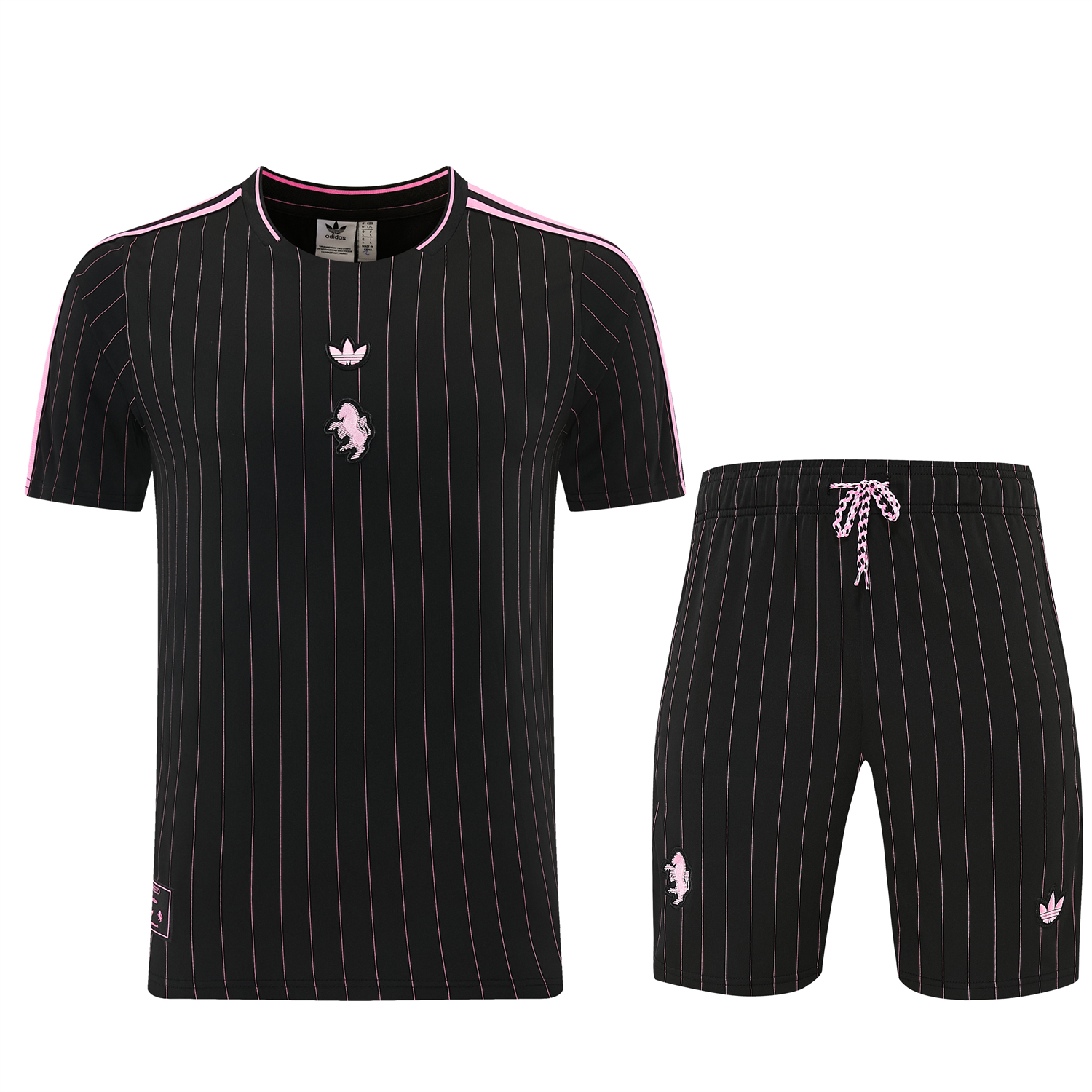 AlphaJersey-Juventus 26-27 Short-Sleeve Training Set - Pink Lines Black Top & Shorts