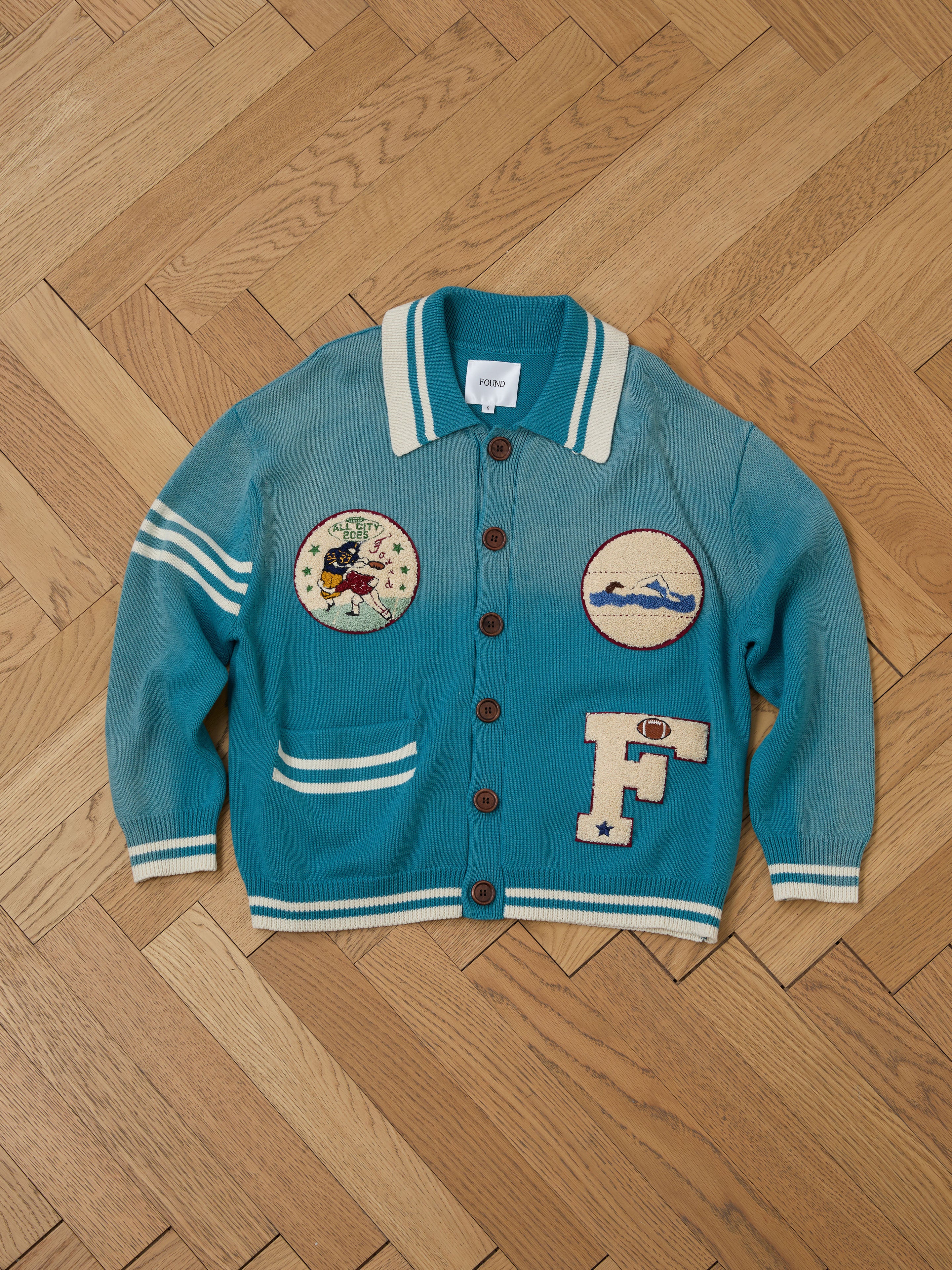 Fin Varsity Patch Collared Cardigan | Modern Menswear by yycbvcnbmmnbm