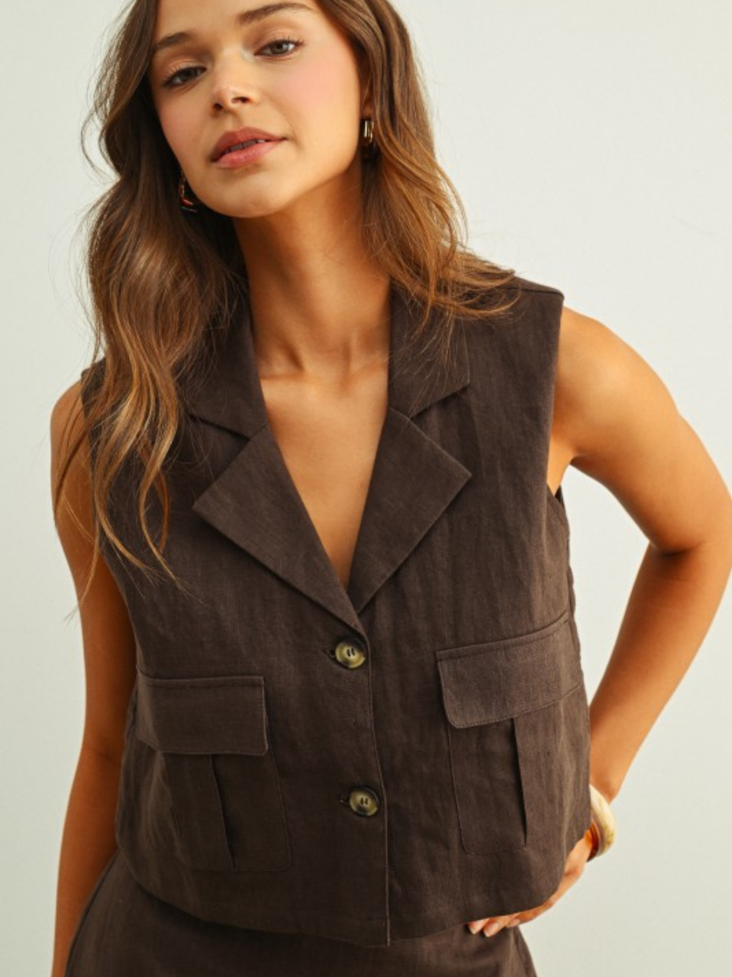 Linen Cargo Cropped Vest | Elegant Women's Fashion by coolavocek