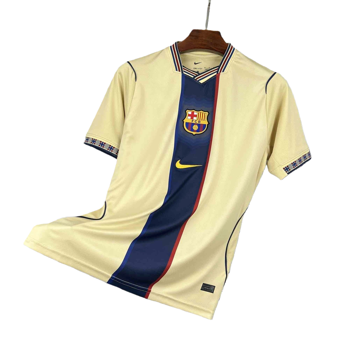 AJ-AlphaJersey-Barcelona 26-27 Blue Vertical Stripes Yellow Jersey - Fans Version