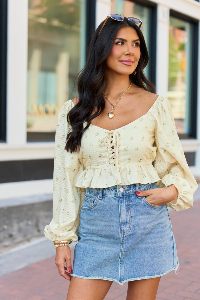 Maisie Yellow Floral Corset Woven Top | Elegant Women's Fashion by coolavocek