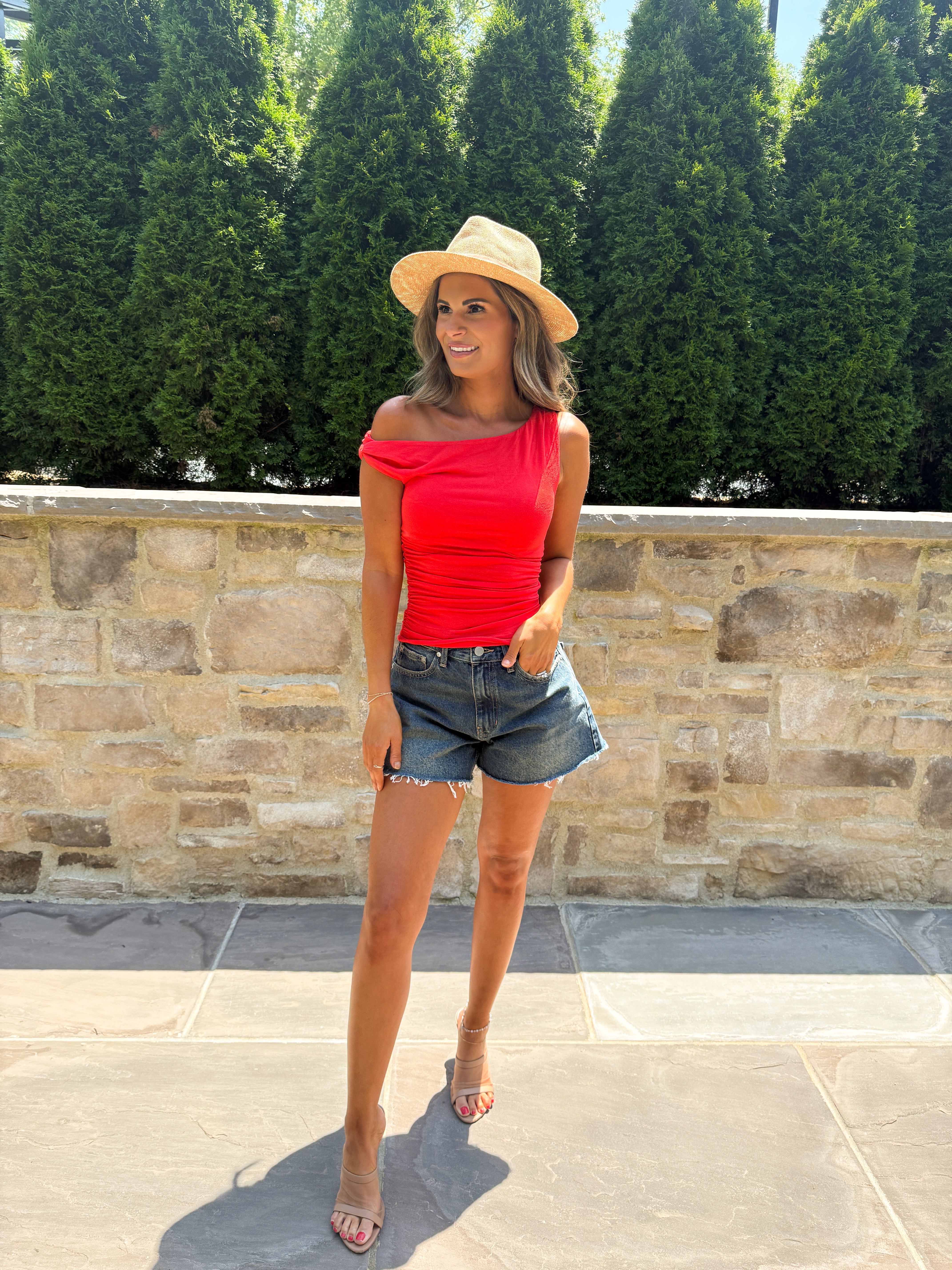 Red Asymmetric Ruched Top | Elegant Women's Fashion by coolavocek