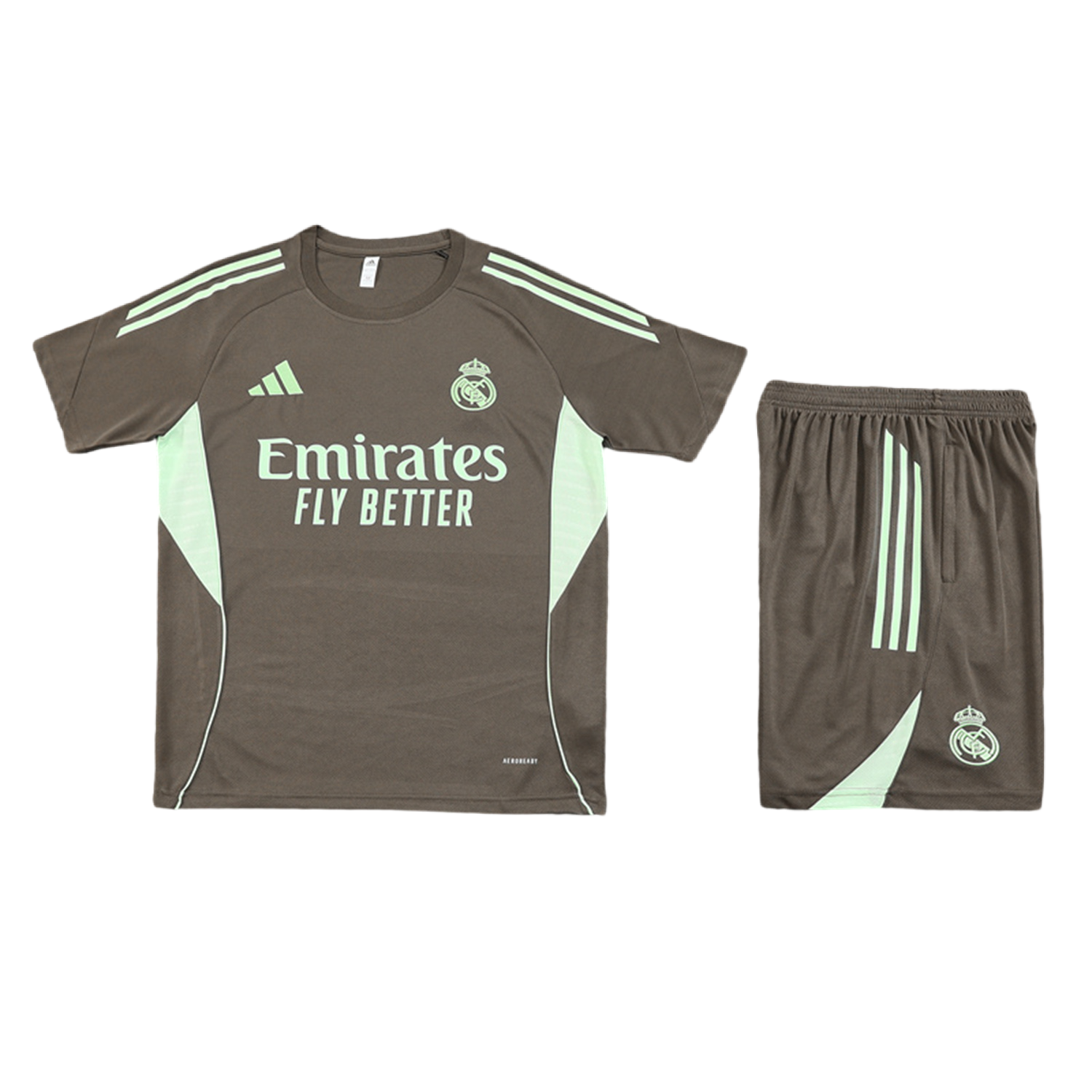 AlphaJersey-Real Madrid 25-26 Short-Sleeve Training Set - Dark Khaki Top and Shorts