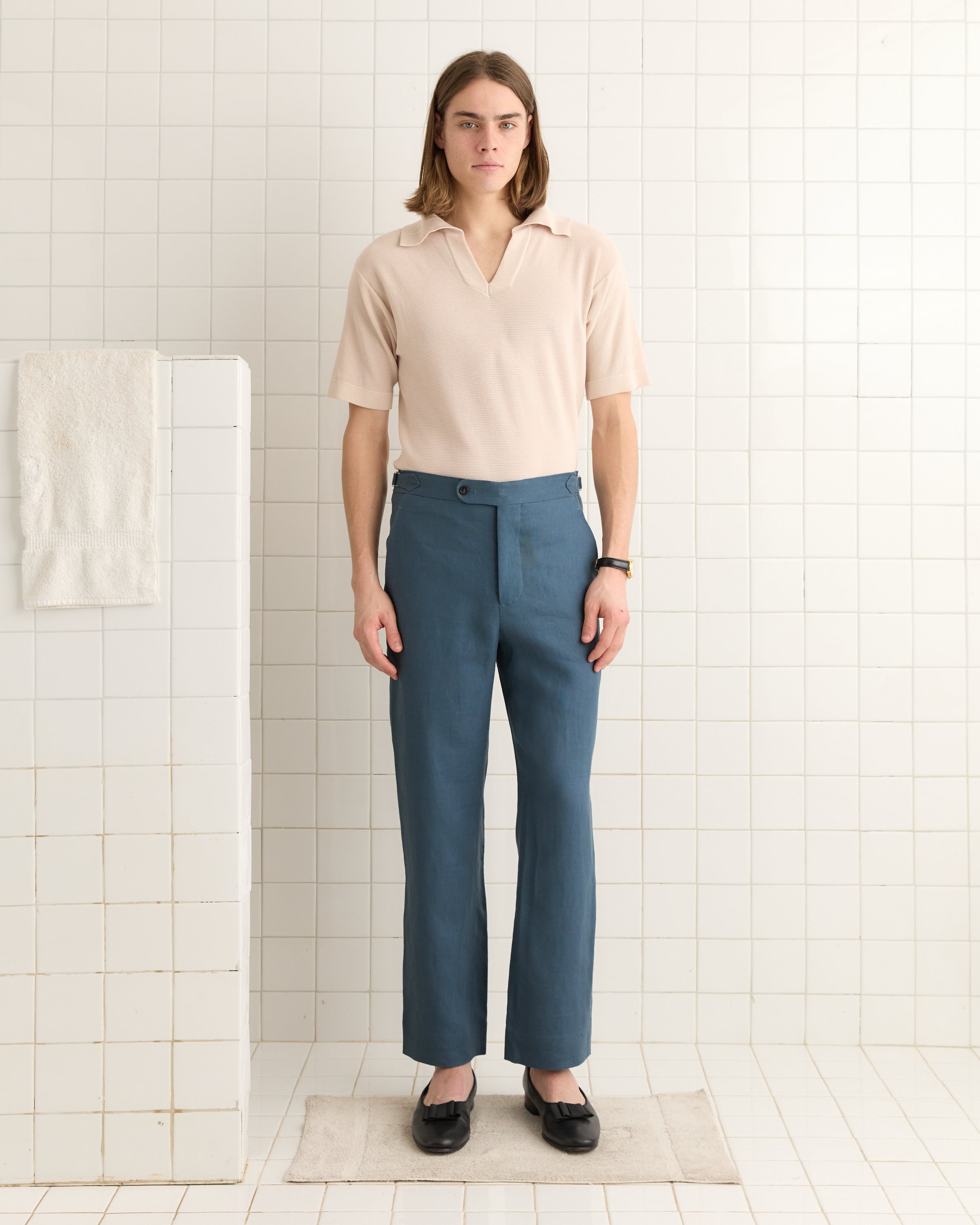 Lightweight Linen Side-Buckle Trousers - Teal | Modern Menswear by yycbvcnbmmnbm