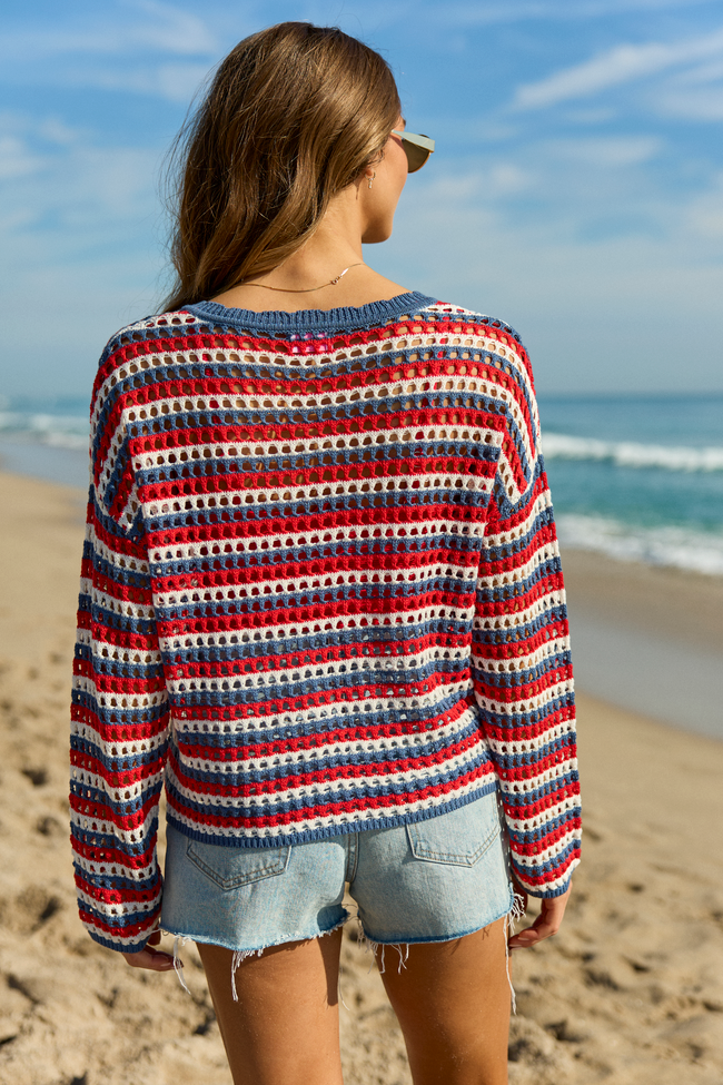 Chasing Rainbows Striped Crochet Sweater DOORBUSTER | Elegant Women's Fashion by coolavocek