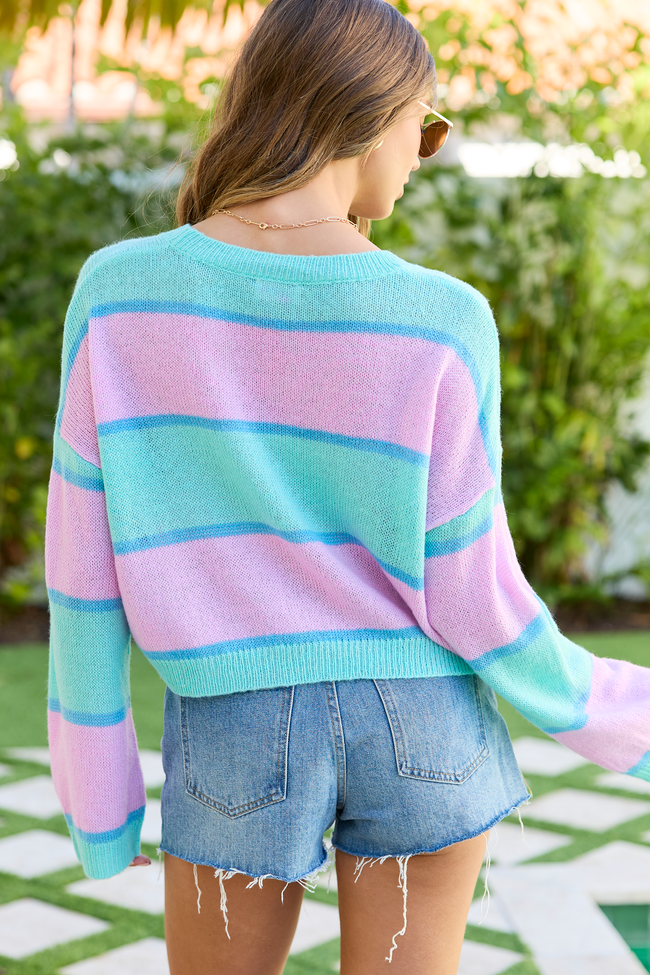 Penelope Purple And Turquoise Stripe Cropped Sweater | Elegant Women's Fashion by coolavocek