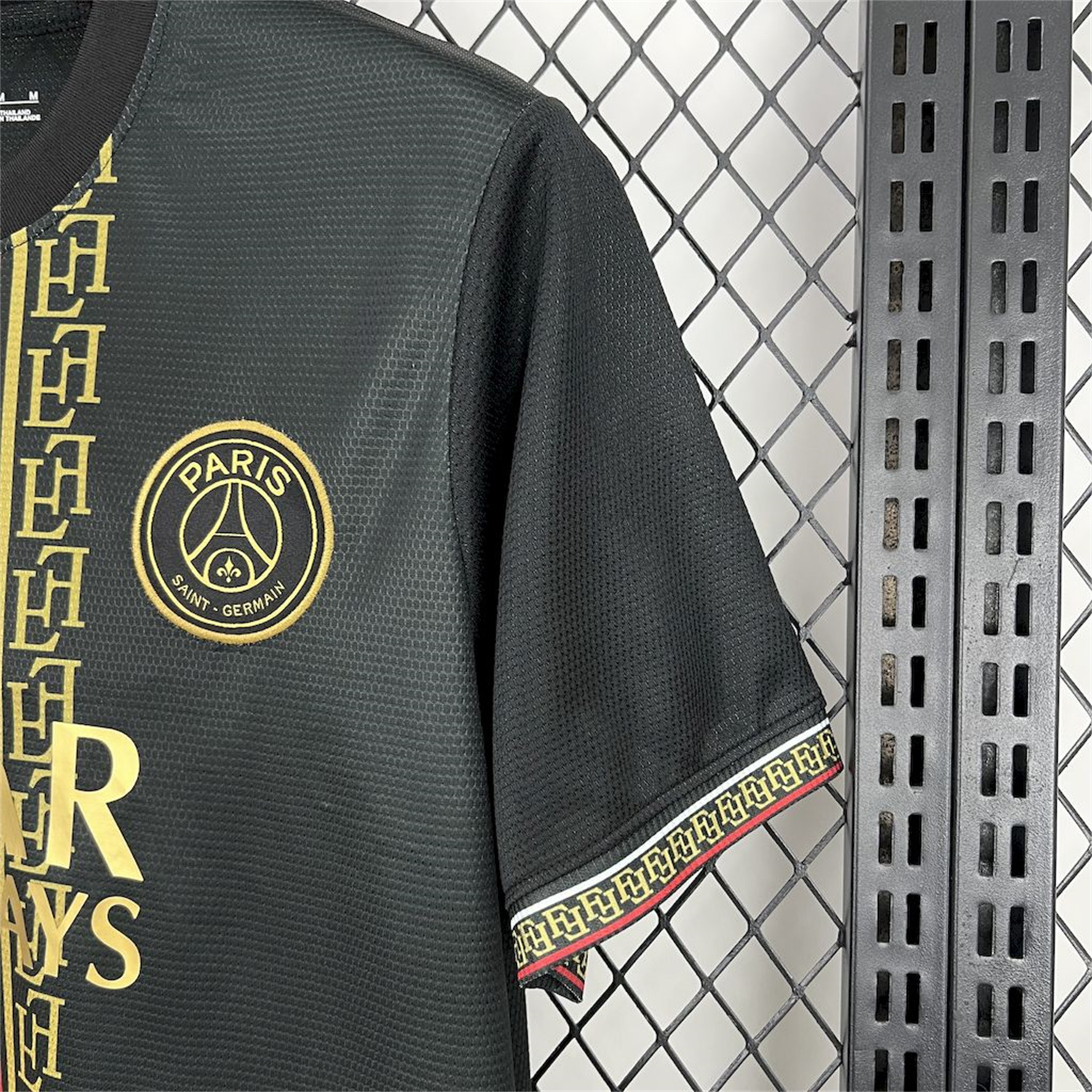AlphaJersey-Paris Saint-Germain PSG 25-26 Red White Stripes Black Jersey - Fans Version