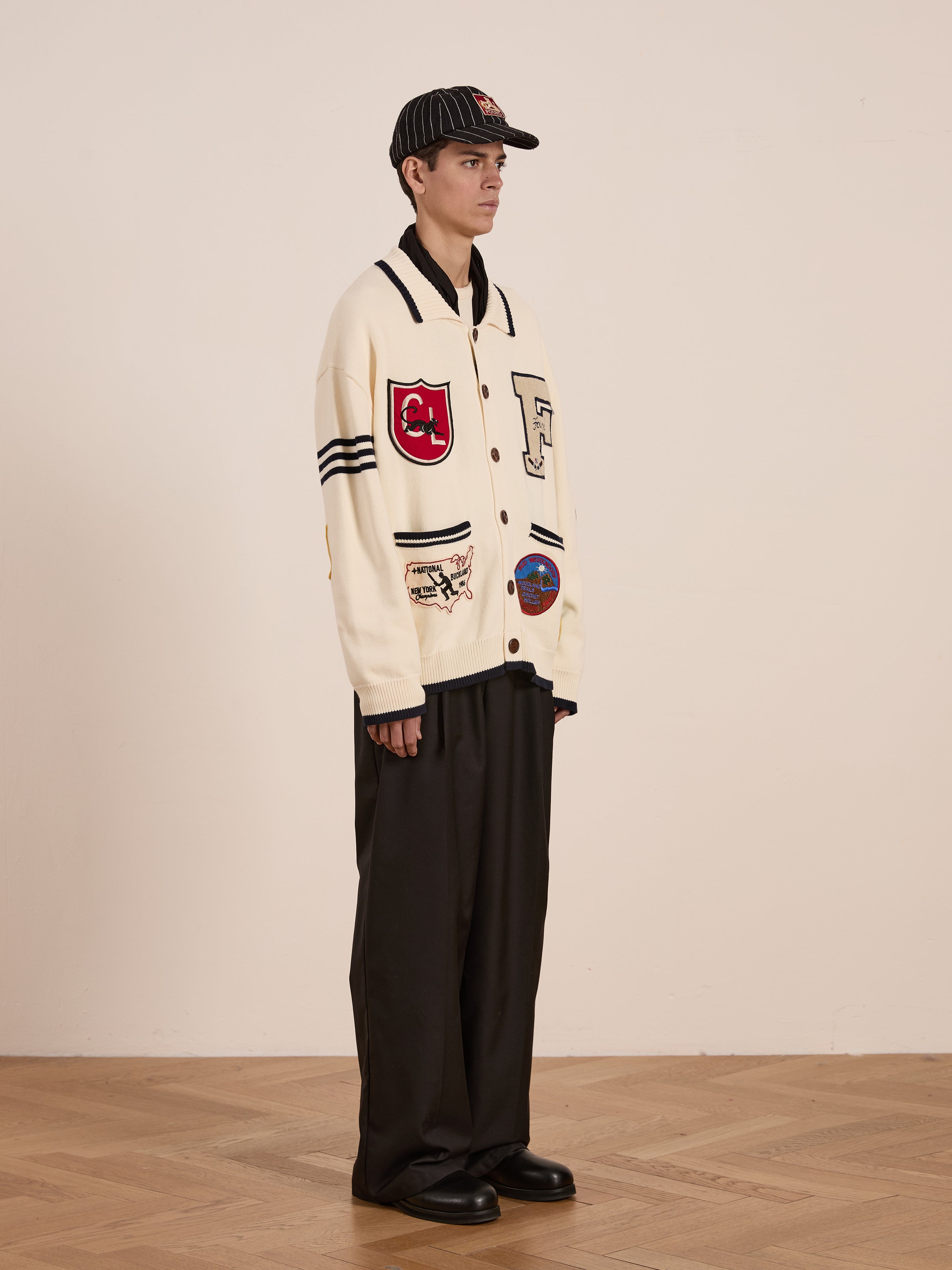 York Varsity Patch Collared Cardigan | Modern Menswear by yycbvcnbmmnbm