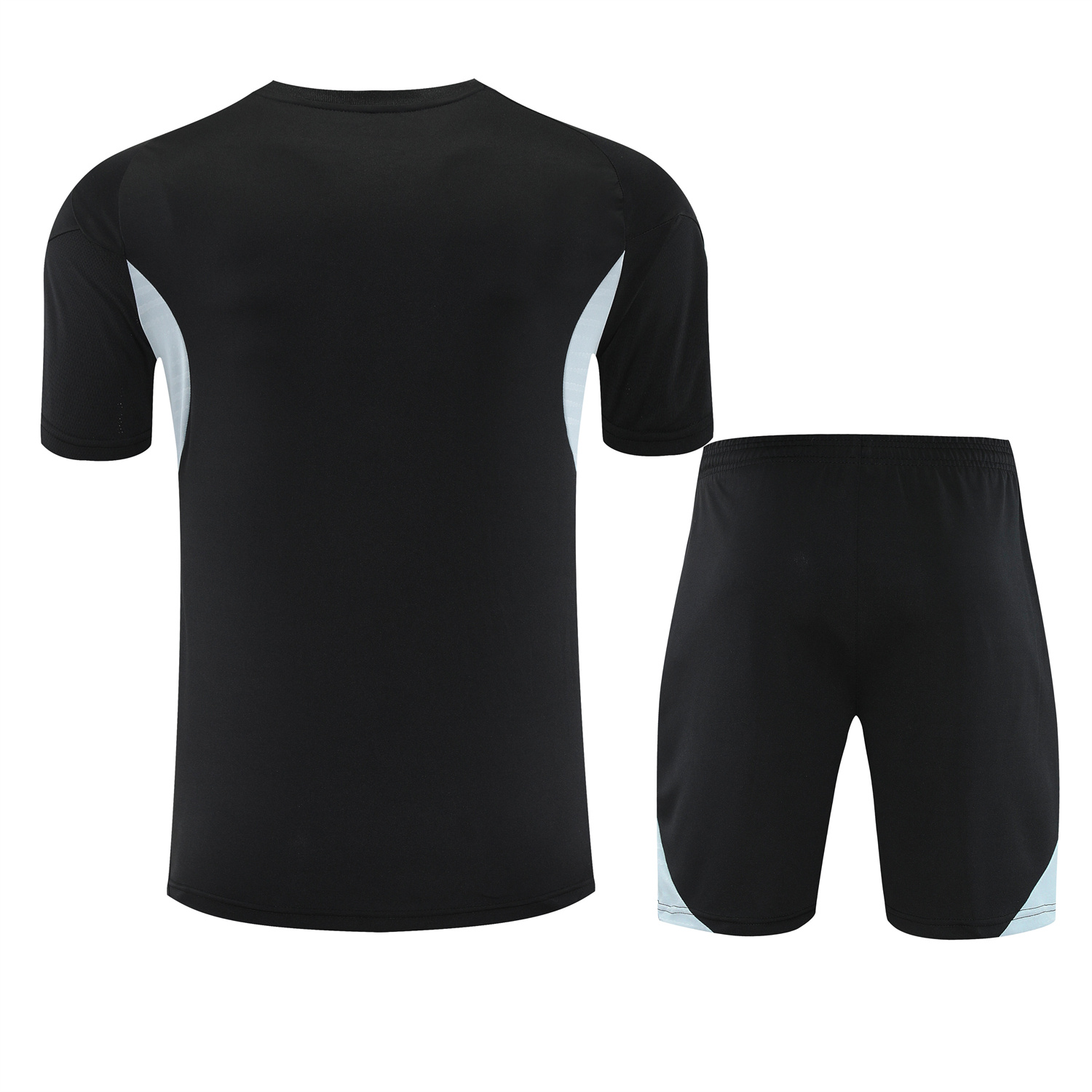 AlphaJersey-Real Madrid 25-26 Short-Sleeve Training Set - Light Grey Stripes Black Top & Black Shorts