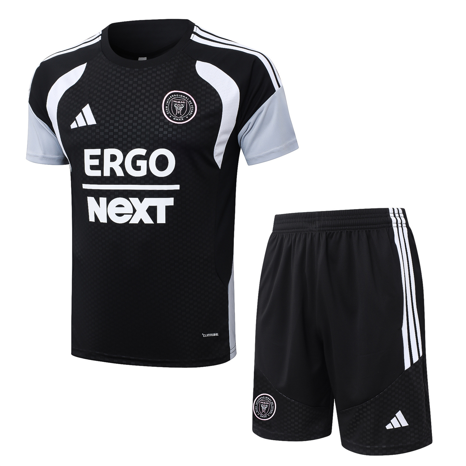 AlphaJersey-INT M.A.M 26-27 Short-Sleeve Training Set - Black With White Top & Pink Shorts