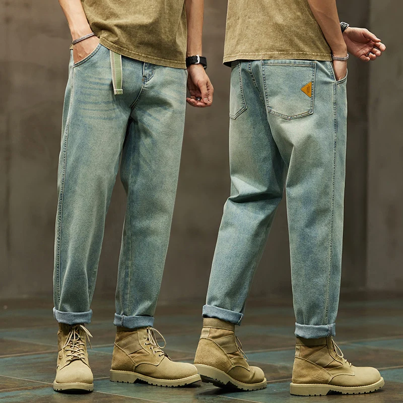 Autumn Winter Vintage Loose Casual Straight Jeans Men Trend Fashion Add Velvet All-match Harem Denim Pants Male Thick Trousers