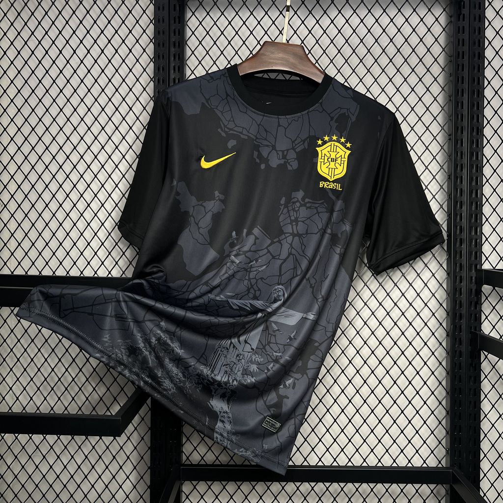 AlphaJersey-Brazil 2024 Black Christ the Redeemer Statue Jersey - Fans Version