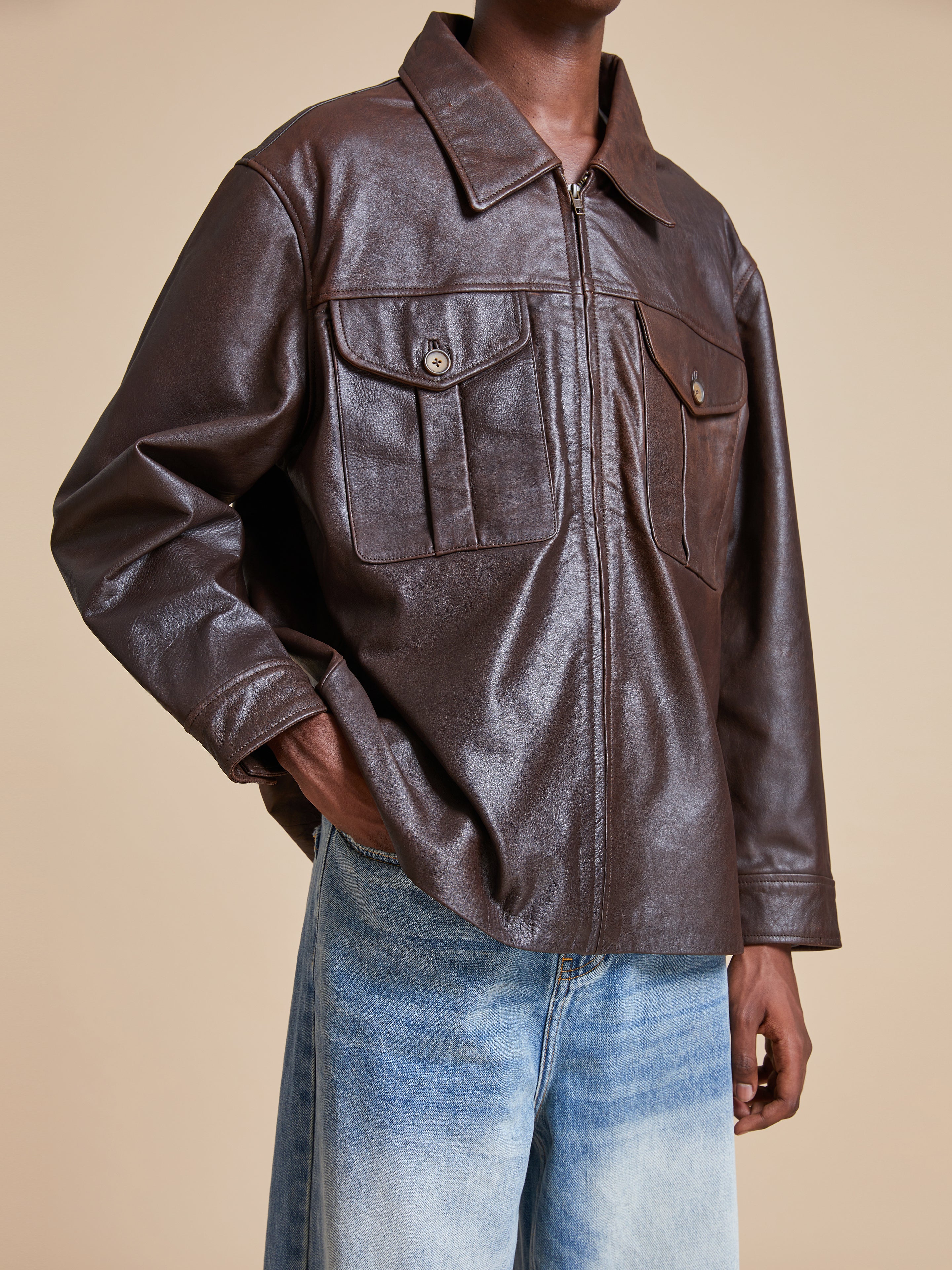 Sepia Leather Overshirt | Modern Menswear by yycbvcnbmmnbm