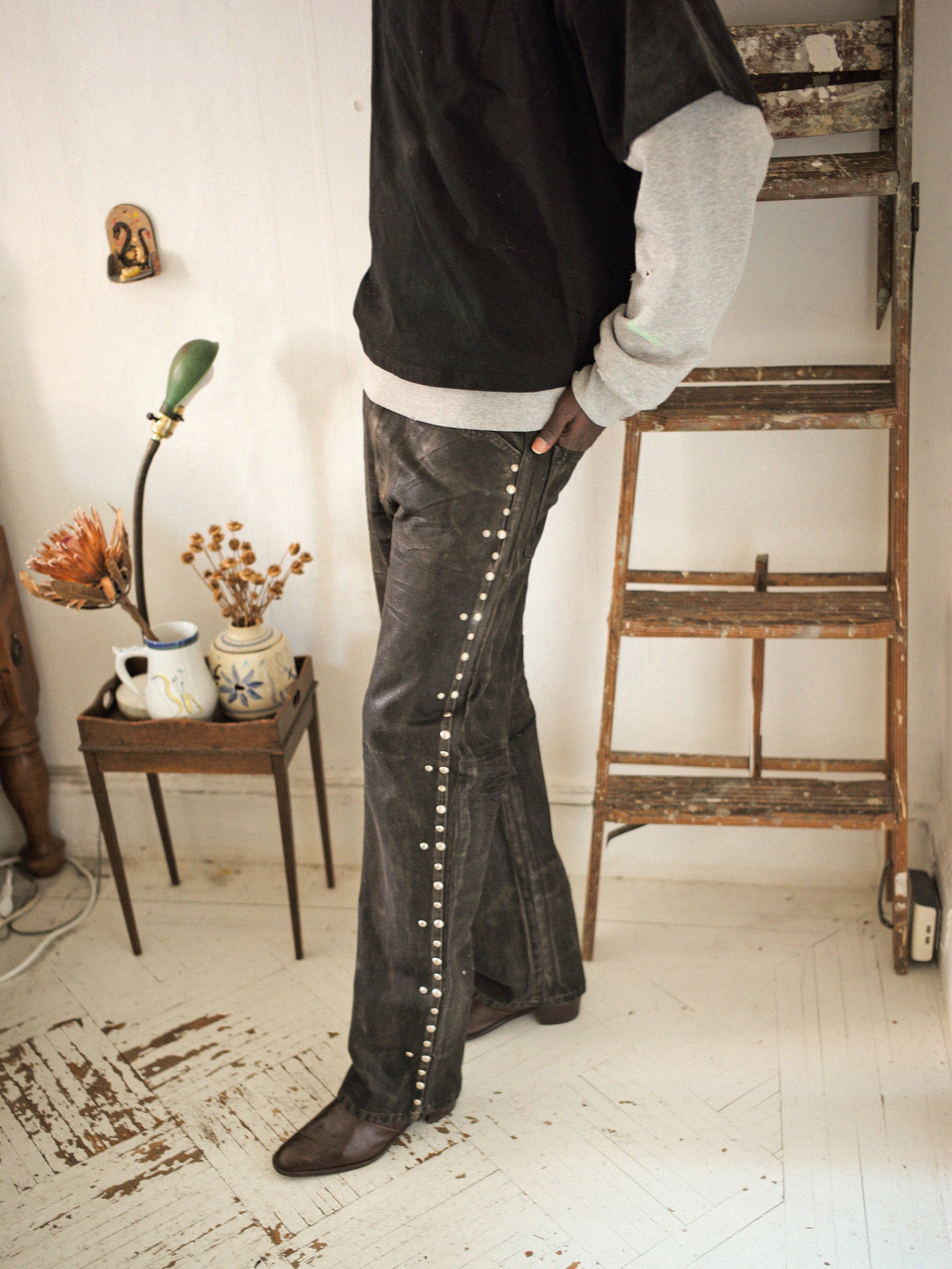 Waxed Studded Jeans | Modern Menswear by yycbvcnbmmnbm